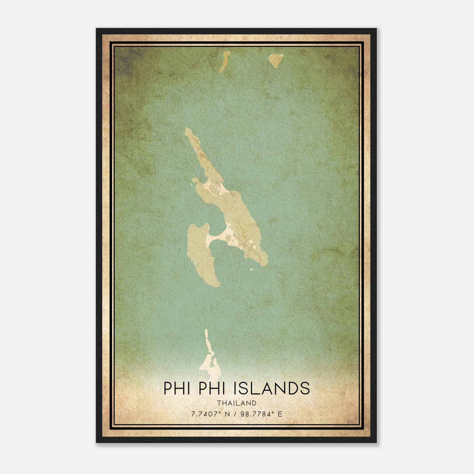 Vintage Phi Phi Islands Thailand Map Poster, Phi Phi Islands City Road Wall Art Print