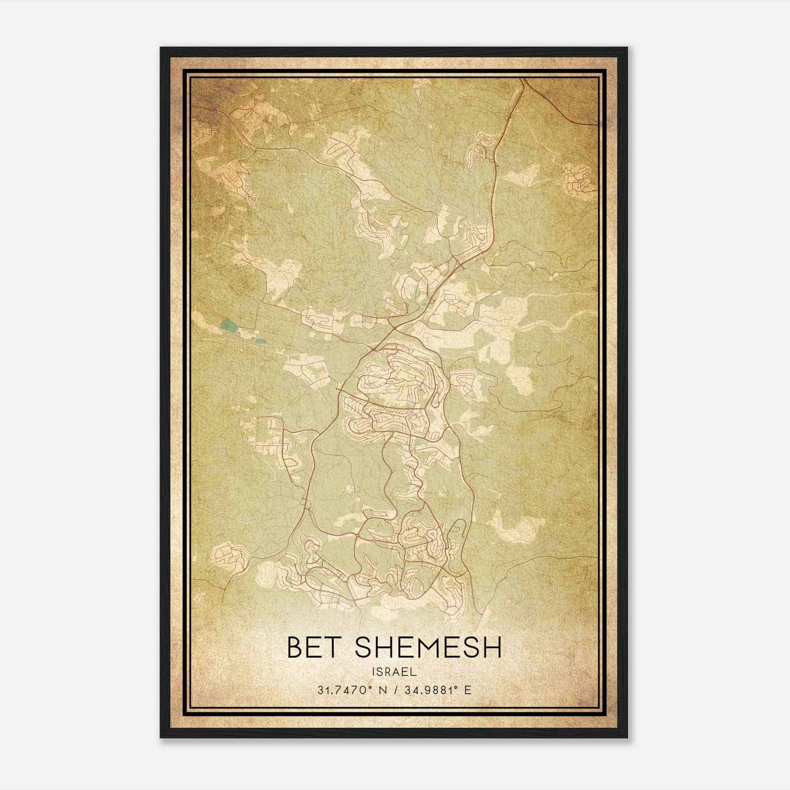 Vintage Bet Shemesh Israel Map Poster, Bet Shemesh City Road Wall Art Print