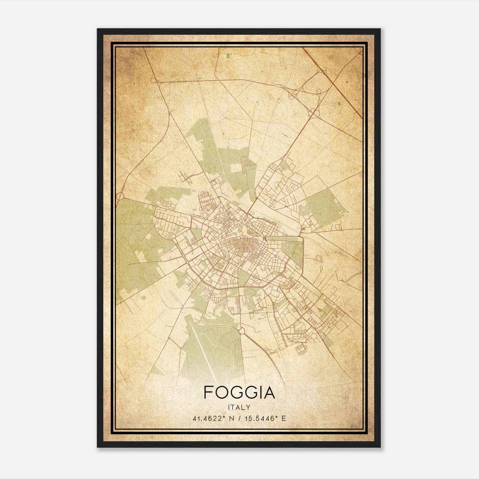 Vintage Foggia Italy Map Poster, Foggia City Road Wall Art Print