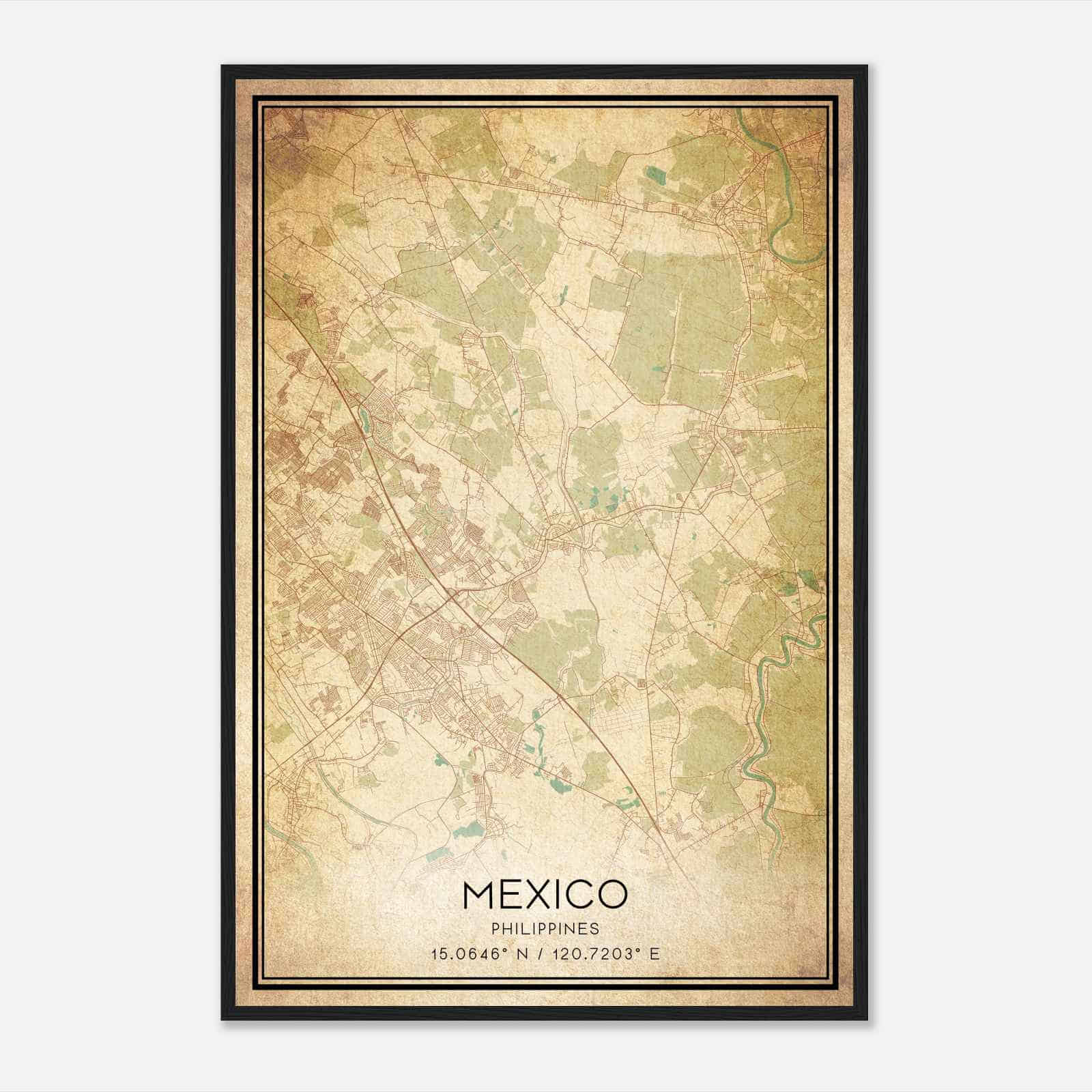 Vintage Mexico Philippines Map Poster, Mexico City Road Wall Art Print