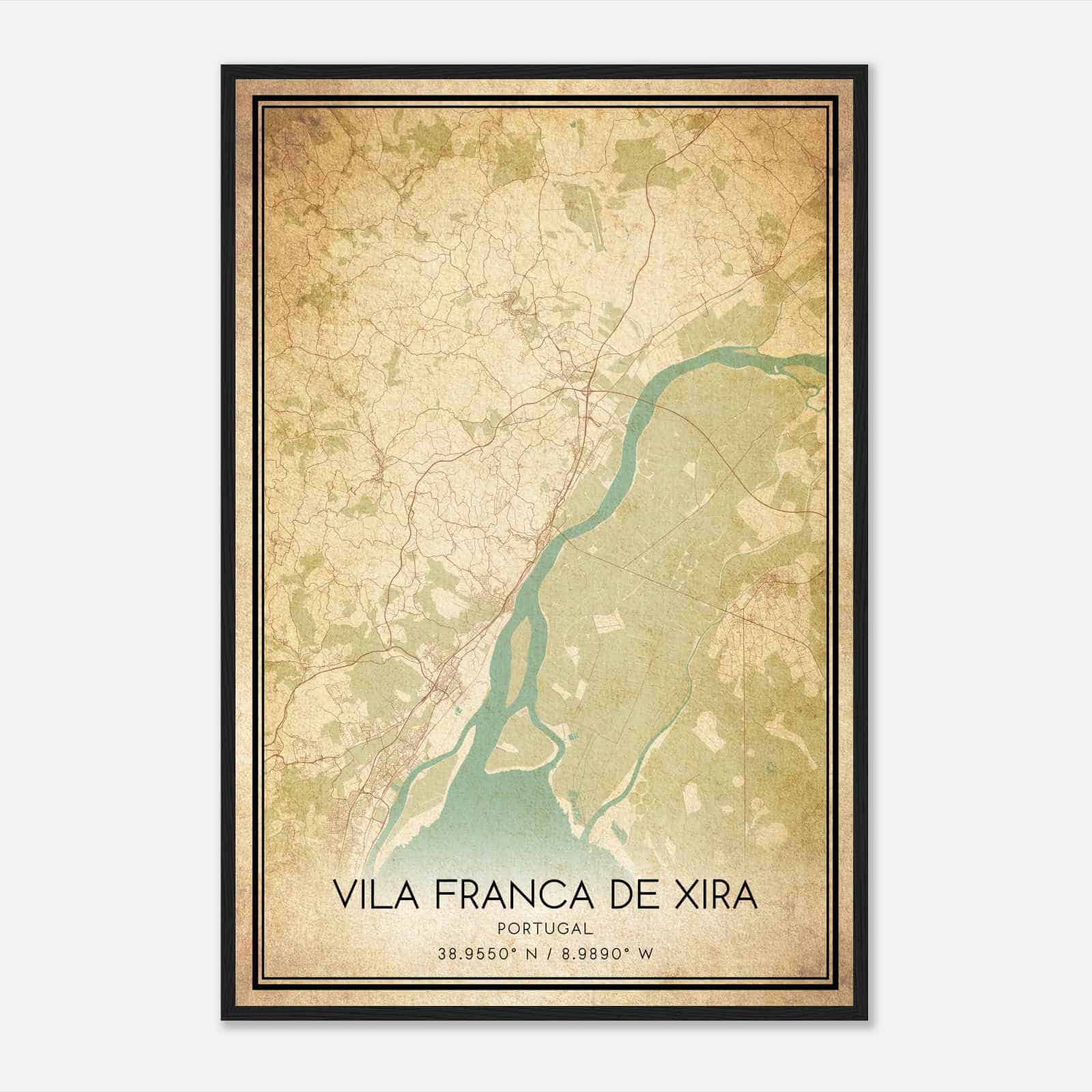 Vintage Vila Franca de Xira Portugal Map Poster, Vila Franca de Xira City Road Wall Art Print