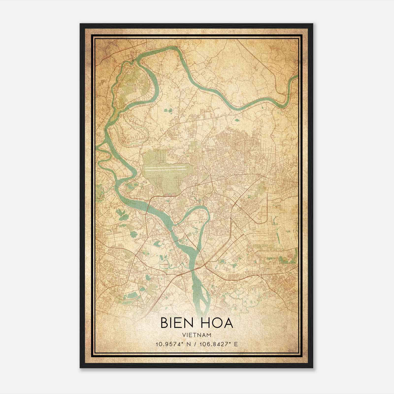 Vintage Bien Hoa Vietnam Map Poster, Bien Hoa City Road Wall Art Print