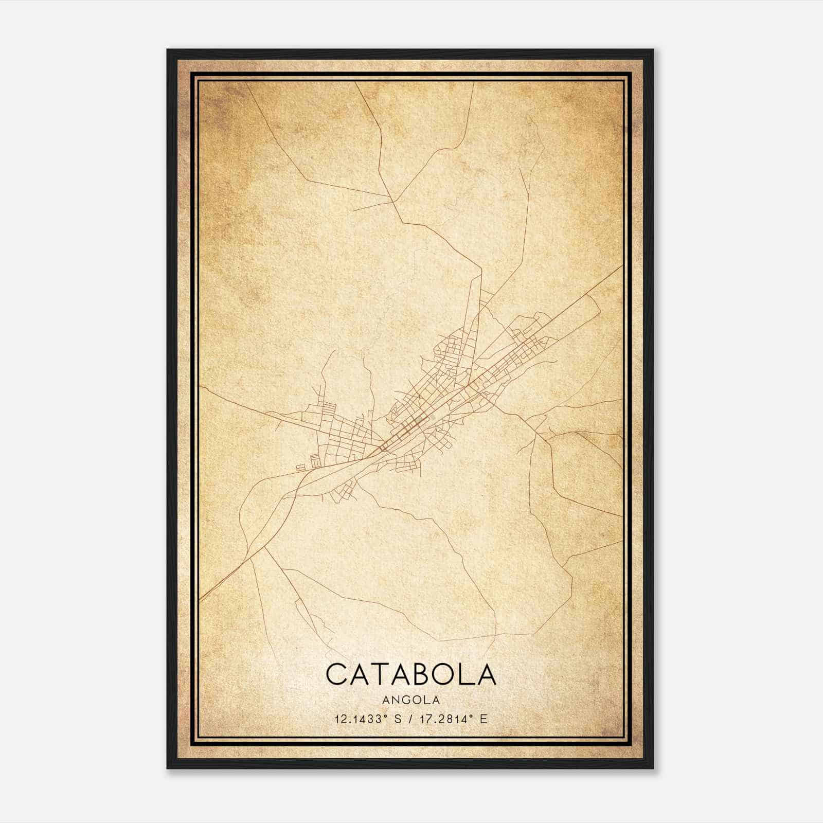 Vintage Catabola Angola Map Poster, Catabola City Road Wall Art Print