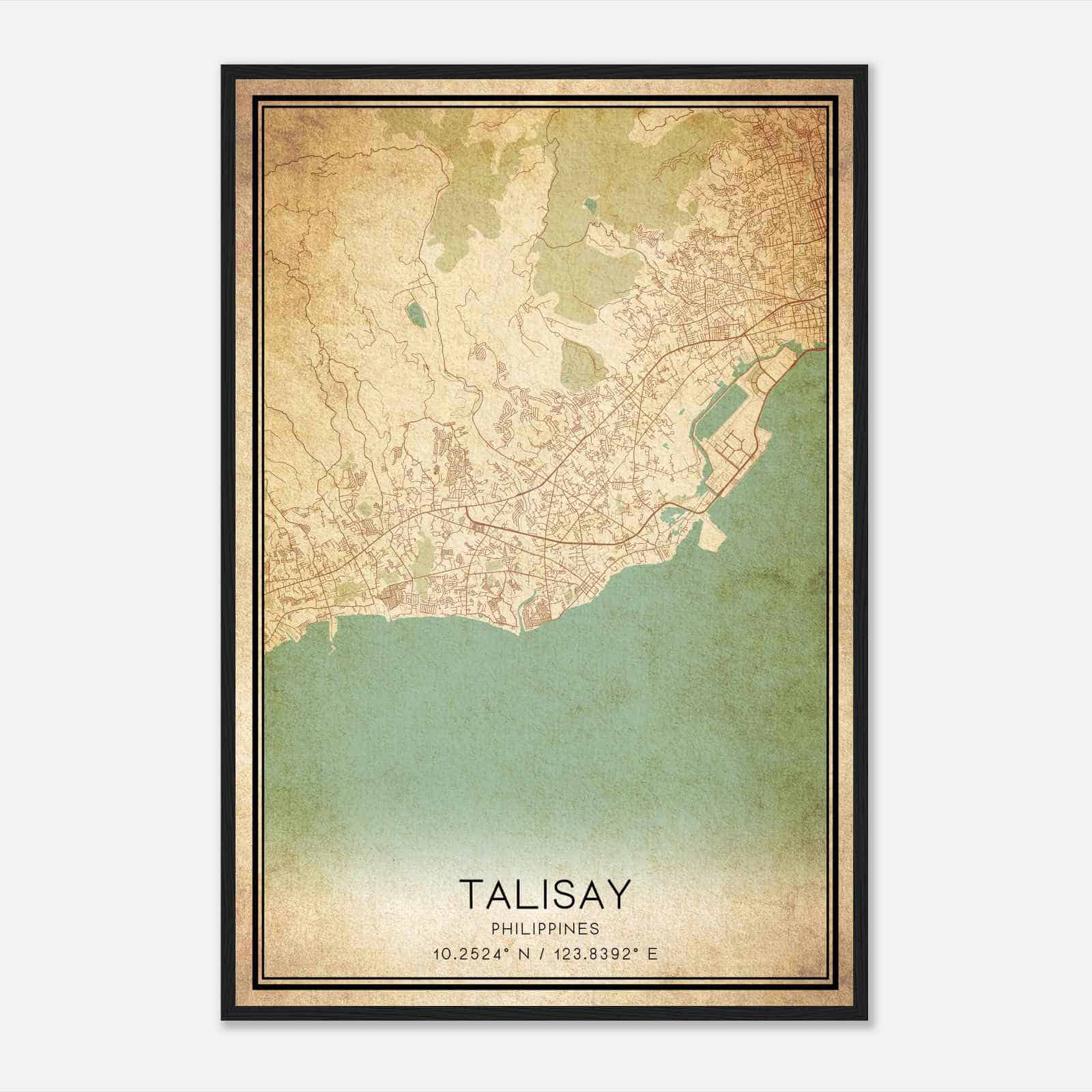 Vintage Talisay Philippines Map Poster, Talisay City Road Wall Art Print