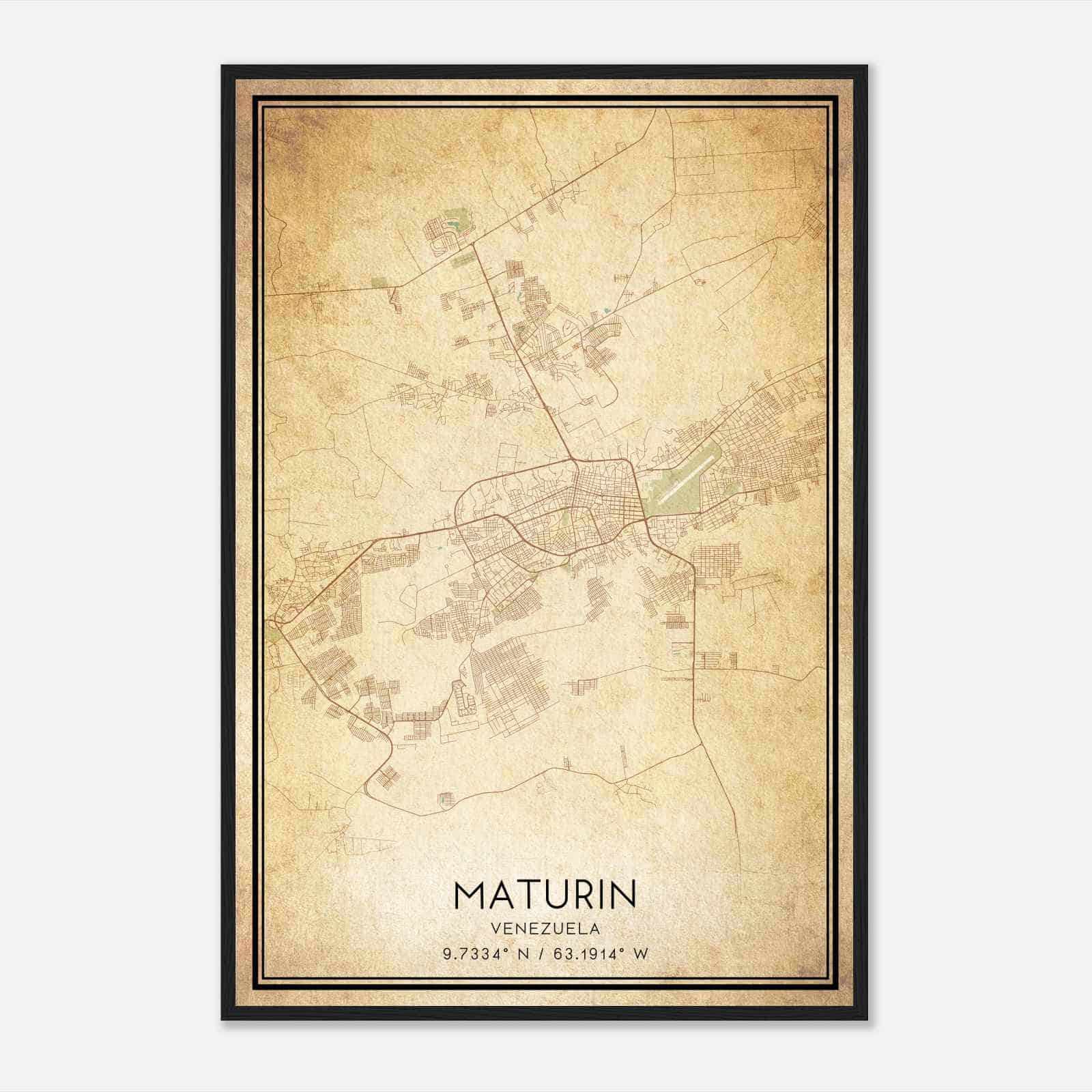 Vintage Maturin Venezuela Map Poster, Maturin City Road Wall Art Print