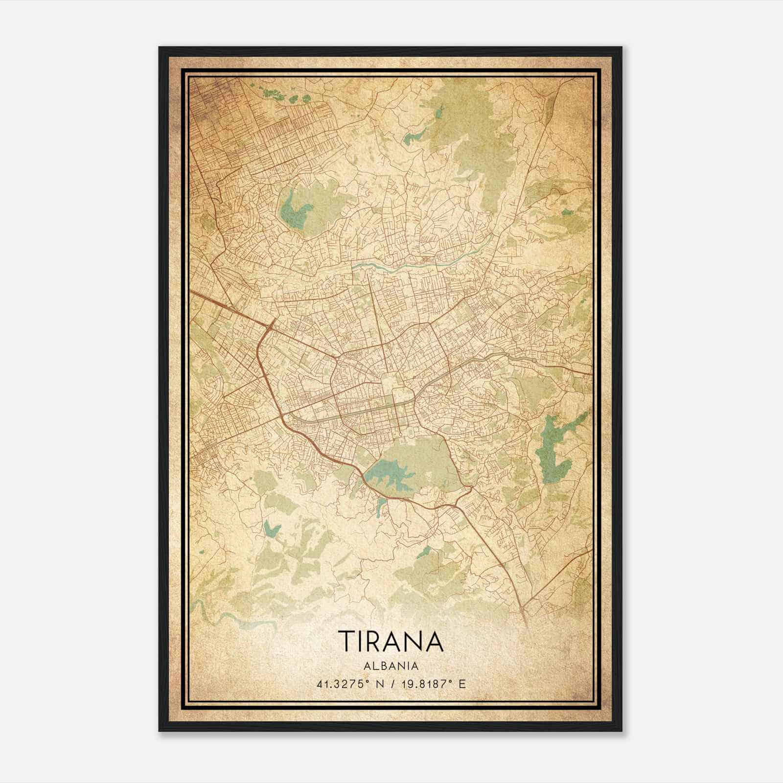 Vintage Tirana Albania Map Poster, Tirana City Road Wall Art Print