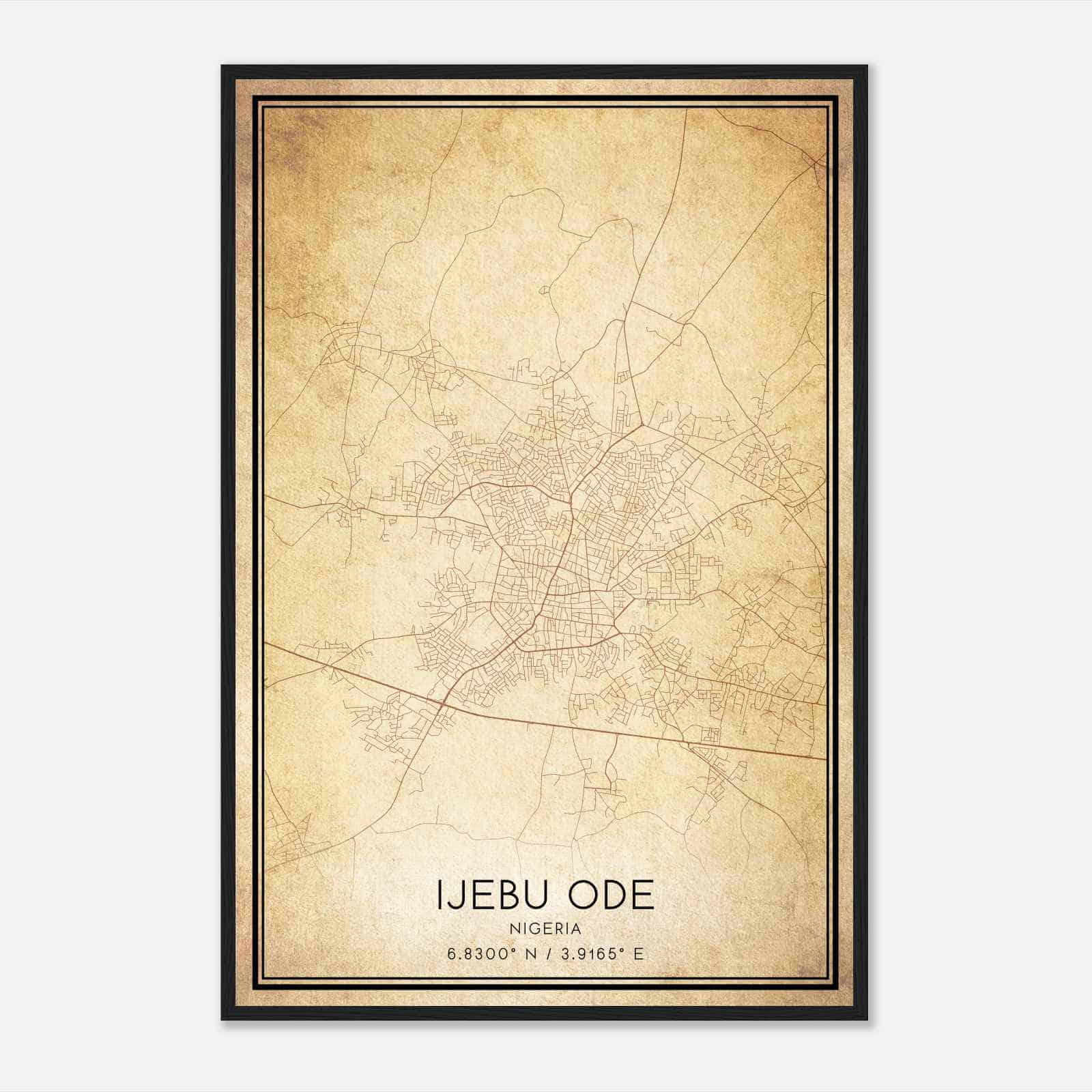 Vintage Ijebu Ode Nigeria Map Poster, Ijebu Ode City Road Wall Art Print