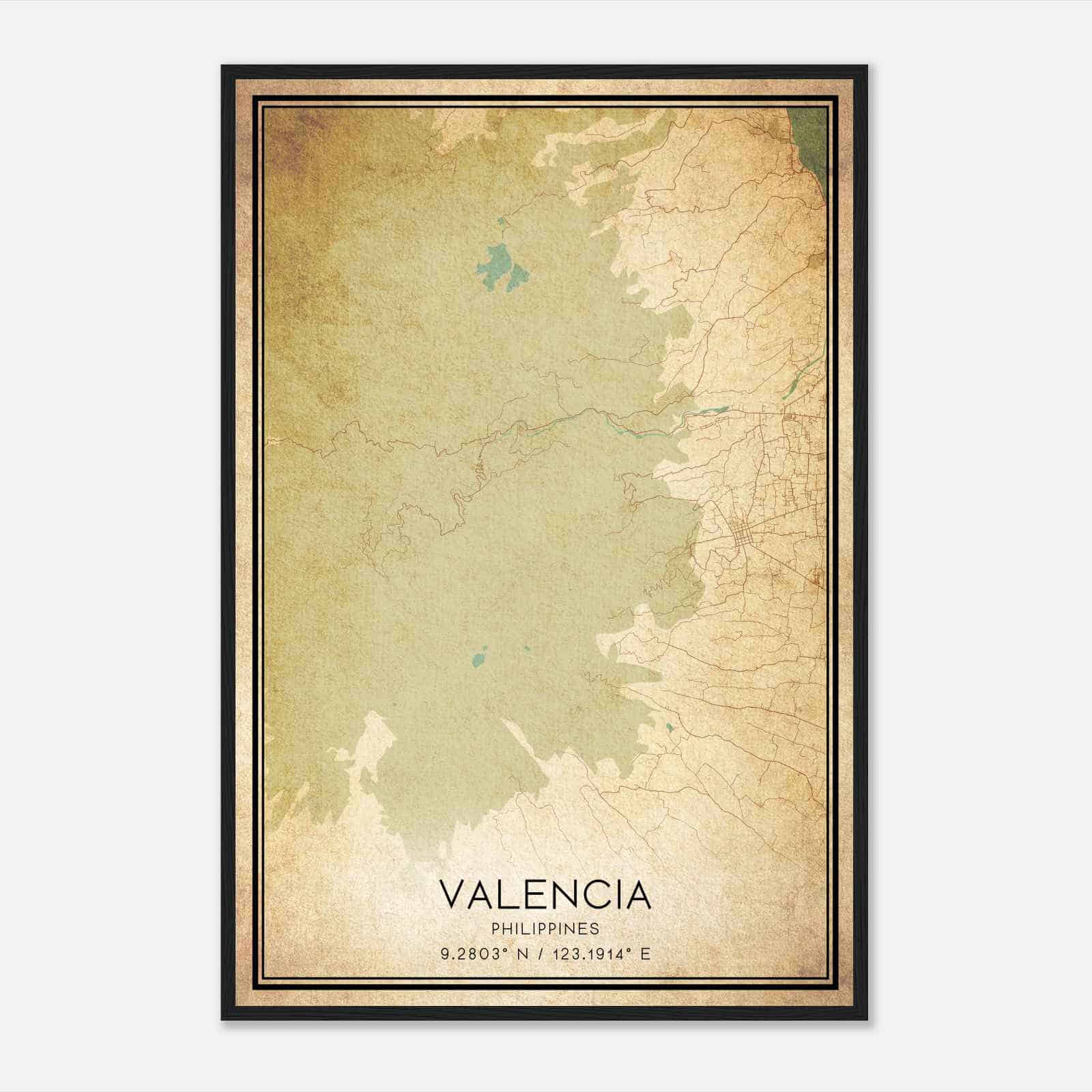 Vintage Valencia Philippines Map Poster, Valencia City Road Wall Art Print