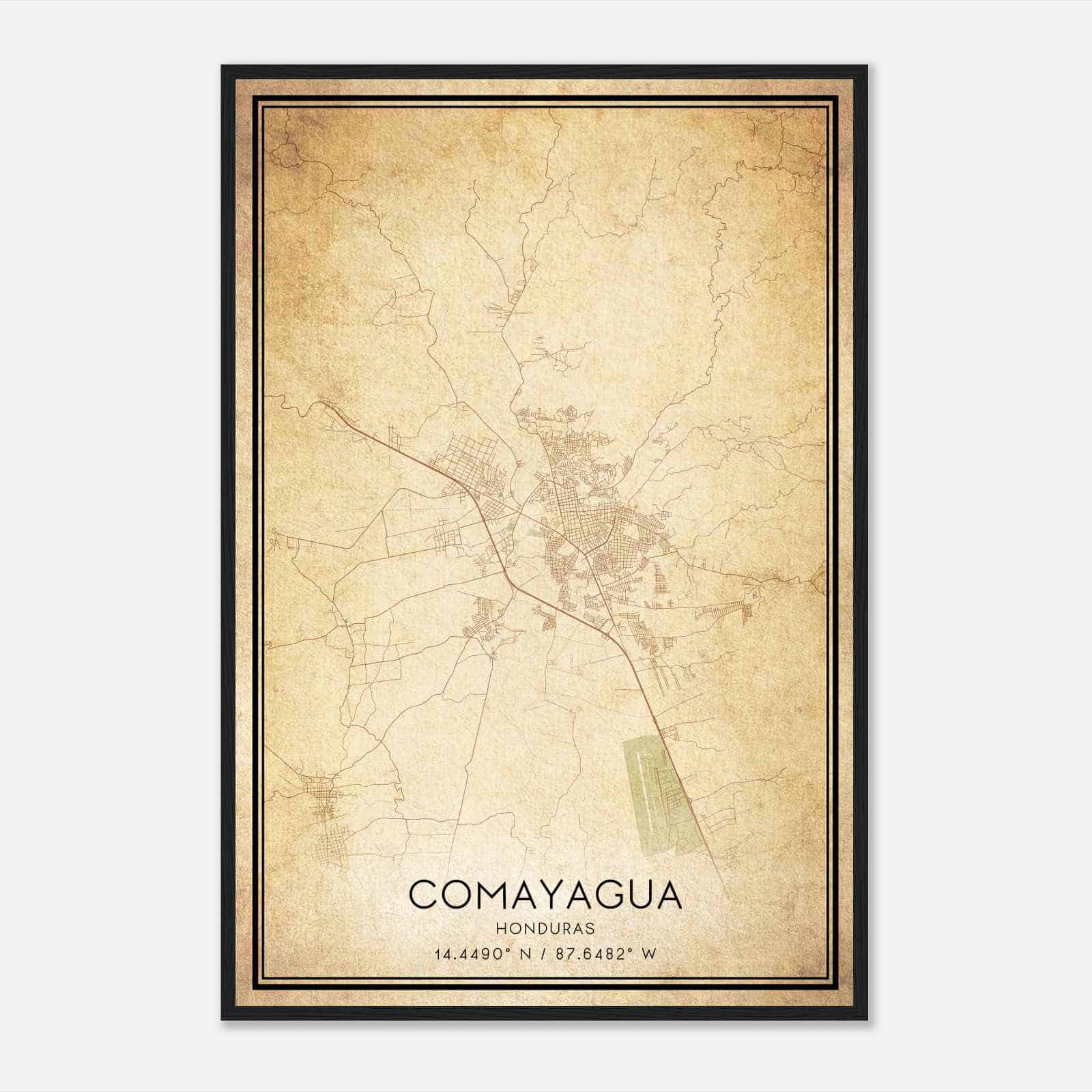 Vintage Comayagua Honduras Map Poster, Comayagua City Road Wall Art Print