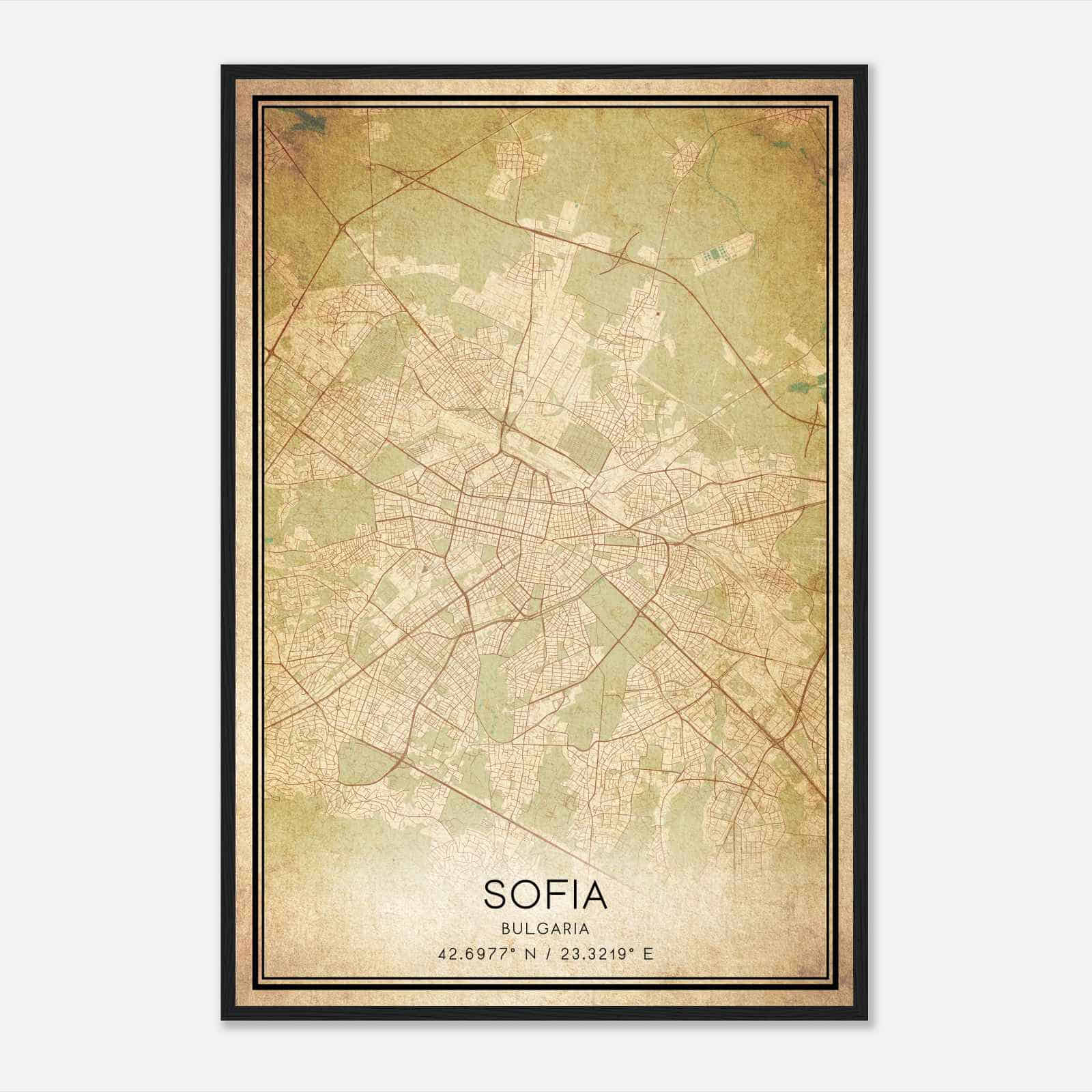 Vintage Sofia Bulgaria Map Poster, Sofia City Road Wall Art Print
