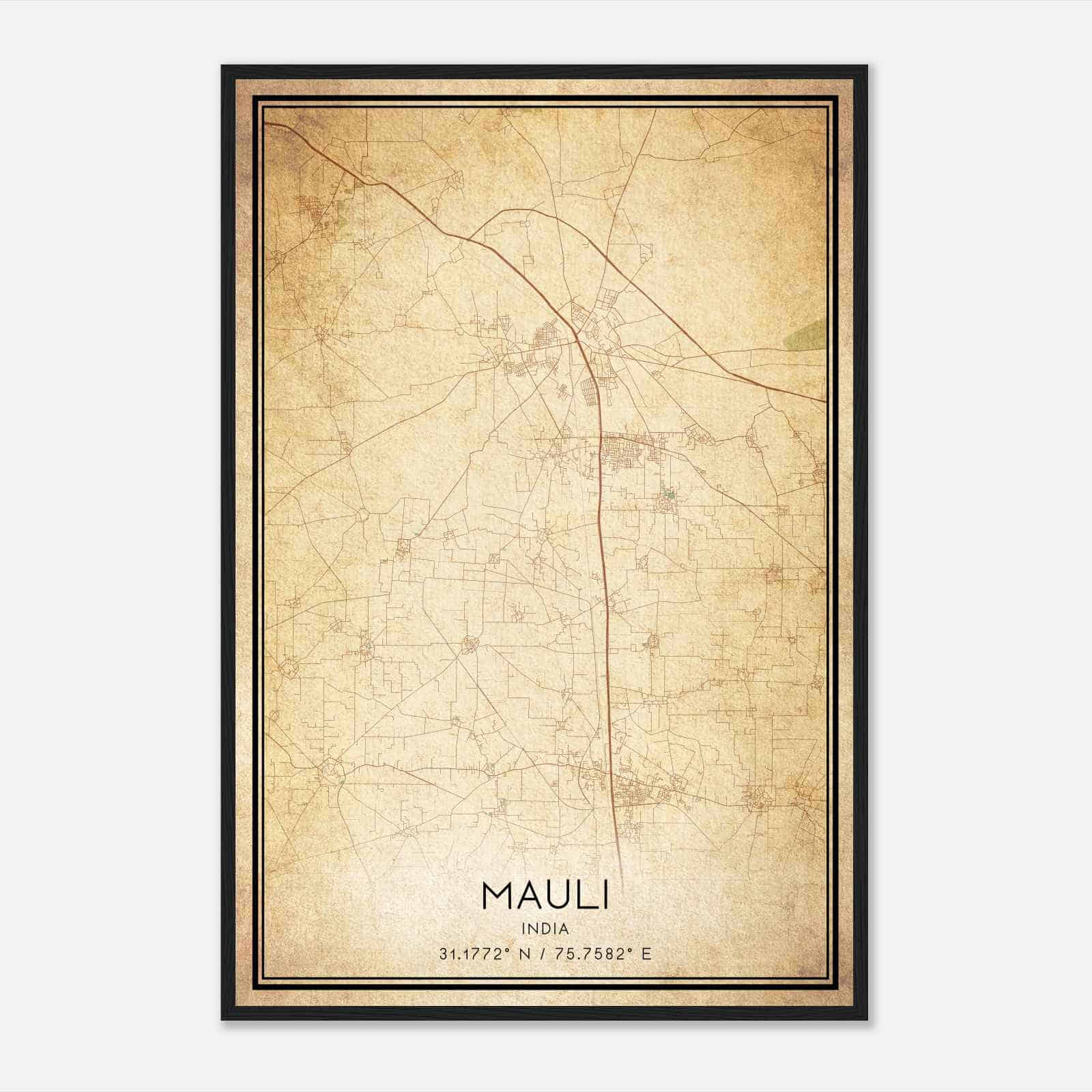 Vintage Mauli India Map Poster, Mauli City Road Wall Art Print