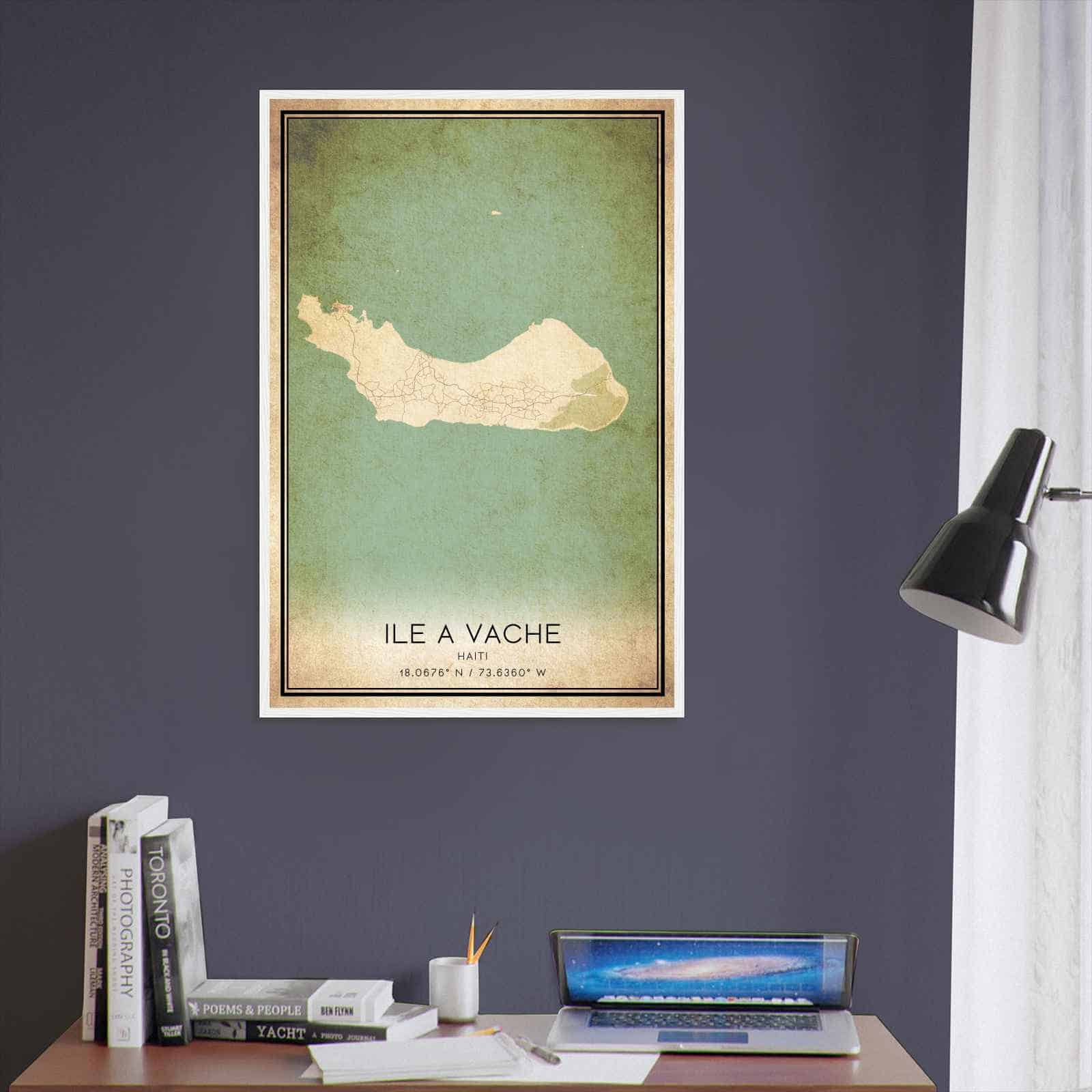 Vintage Ile a Vache Haiti Map Poster, Ile a Vache City Road Wall Art Print
