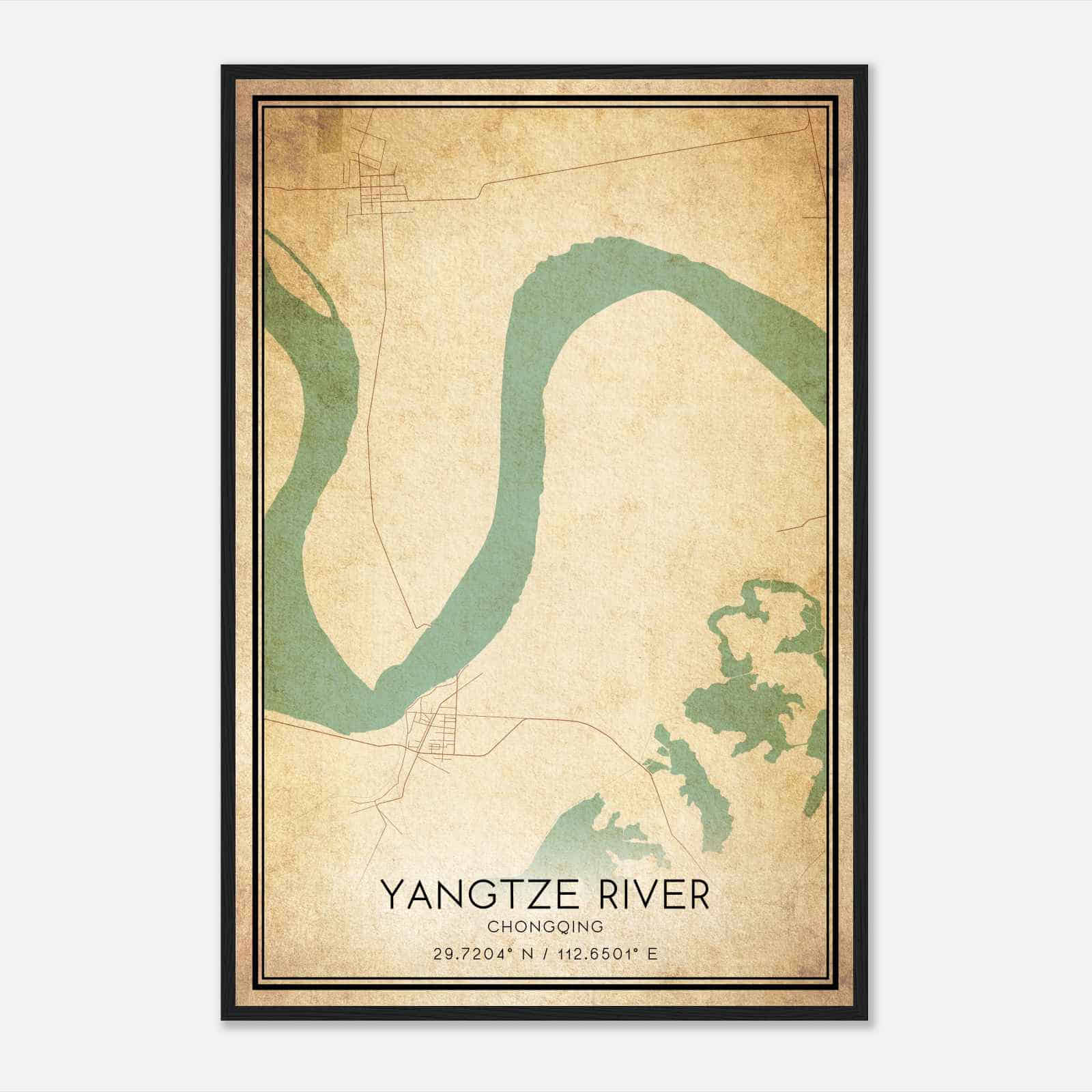 Vintage Yangtze River Chongqing Map Poster, Yangtze River City Road Wall Art Print