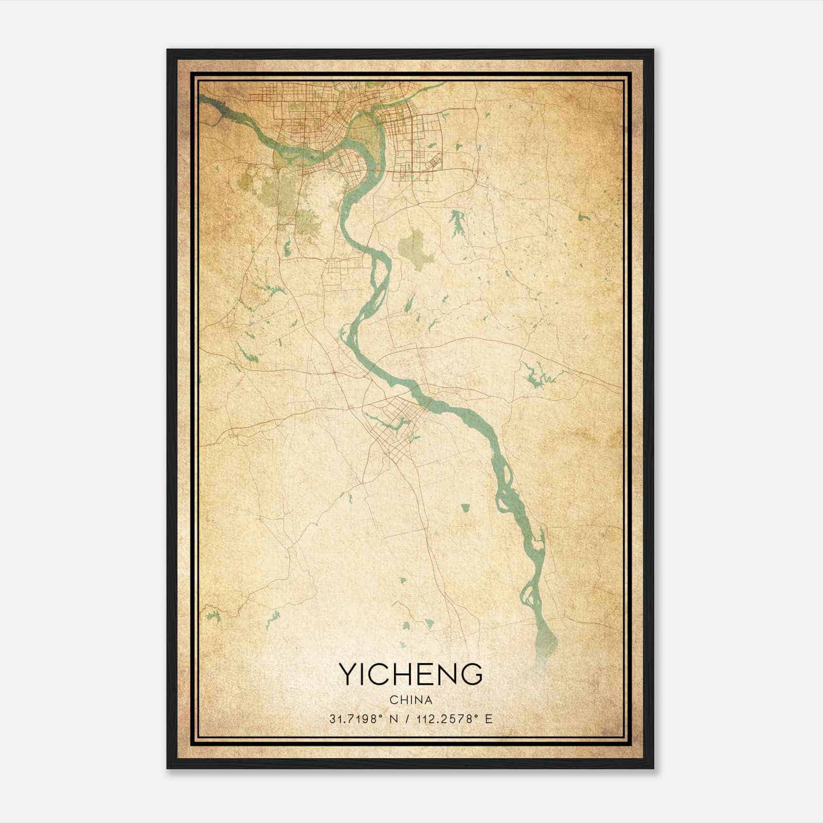 Vintage Yicheng China Map Poster, Yicheng City Road Wall Art Print