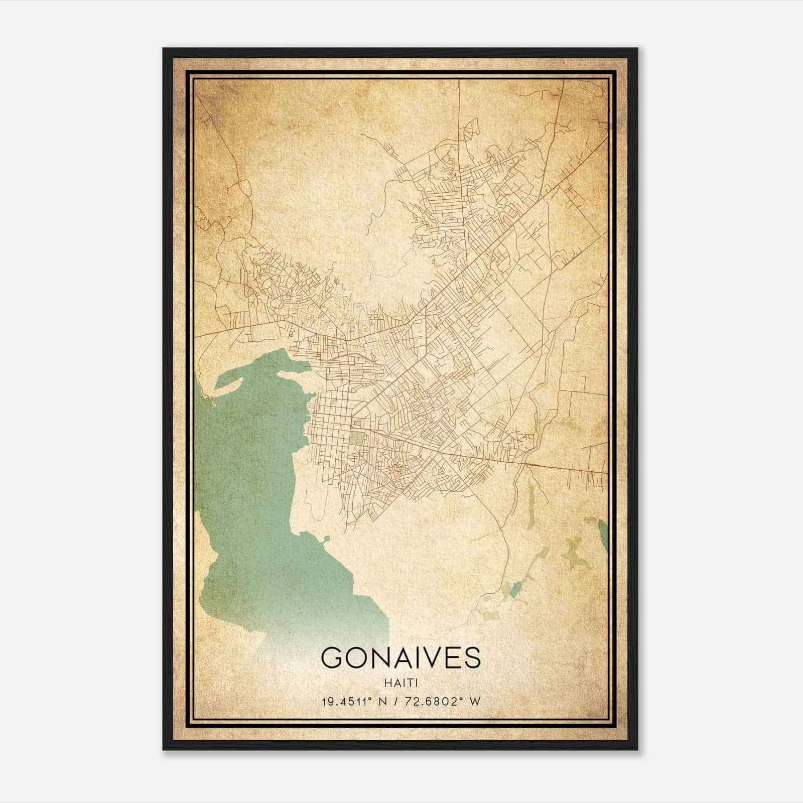 Vintage Gonaives Haiti Map Poster, Gonaives City Road Wall Art Print