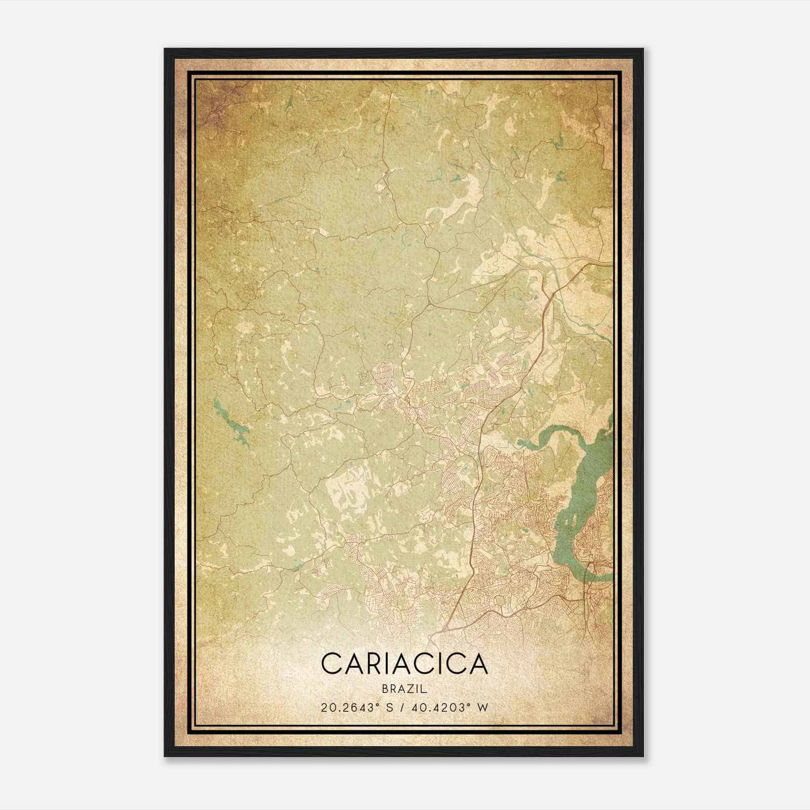 Vintage Cariacica Brazil Map Poster, Cariacica City Road Wall Art Print