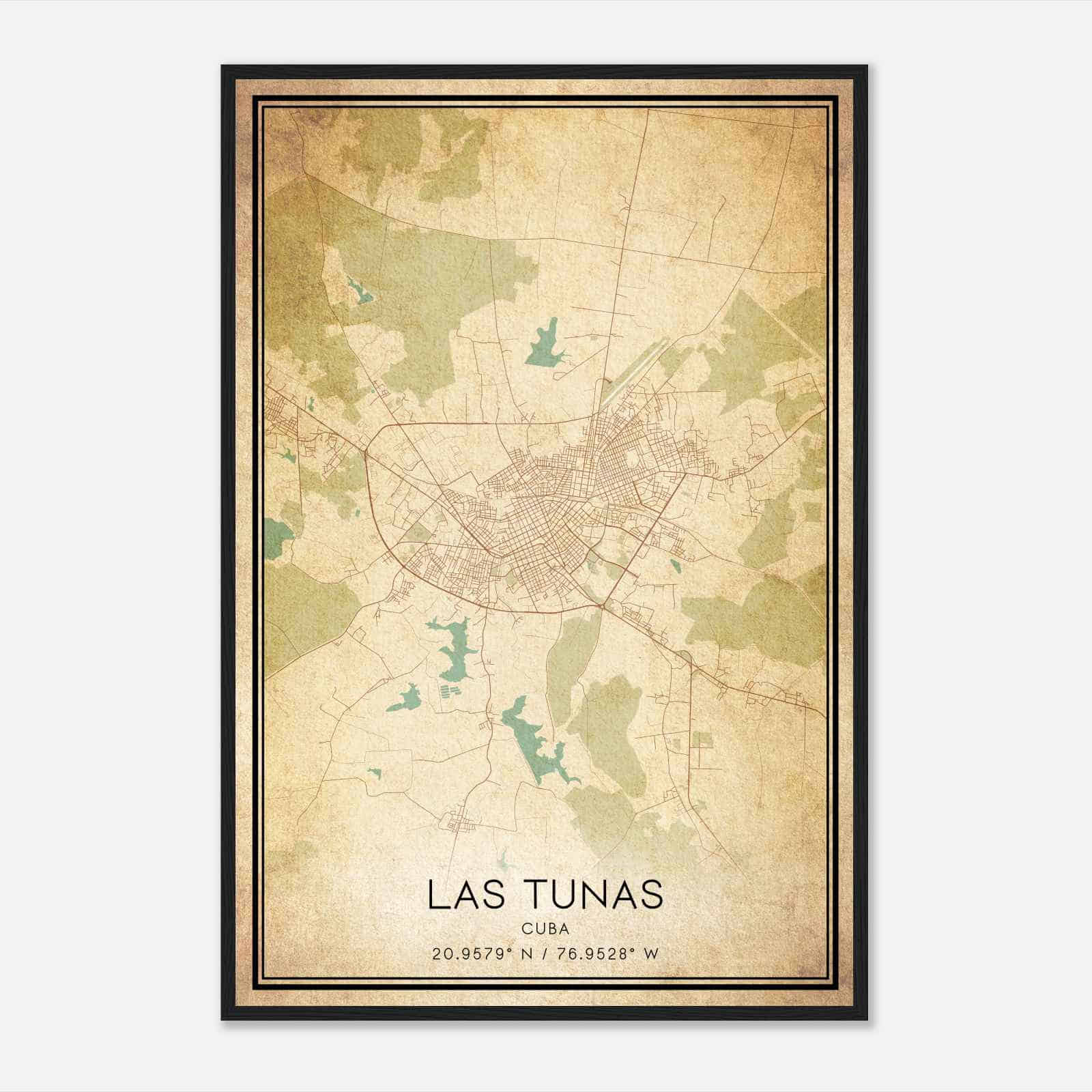 Vintage Las Tunas Cuba Map Poster, Las Tunas City Road Wall Art Print
