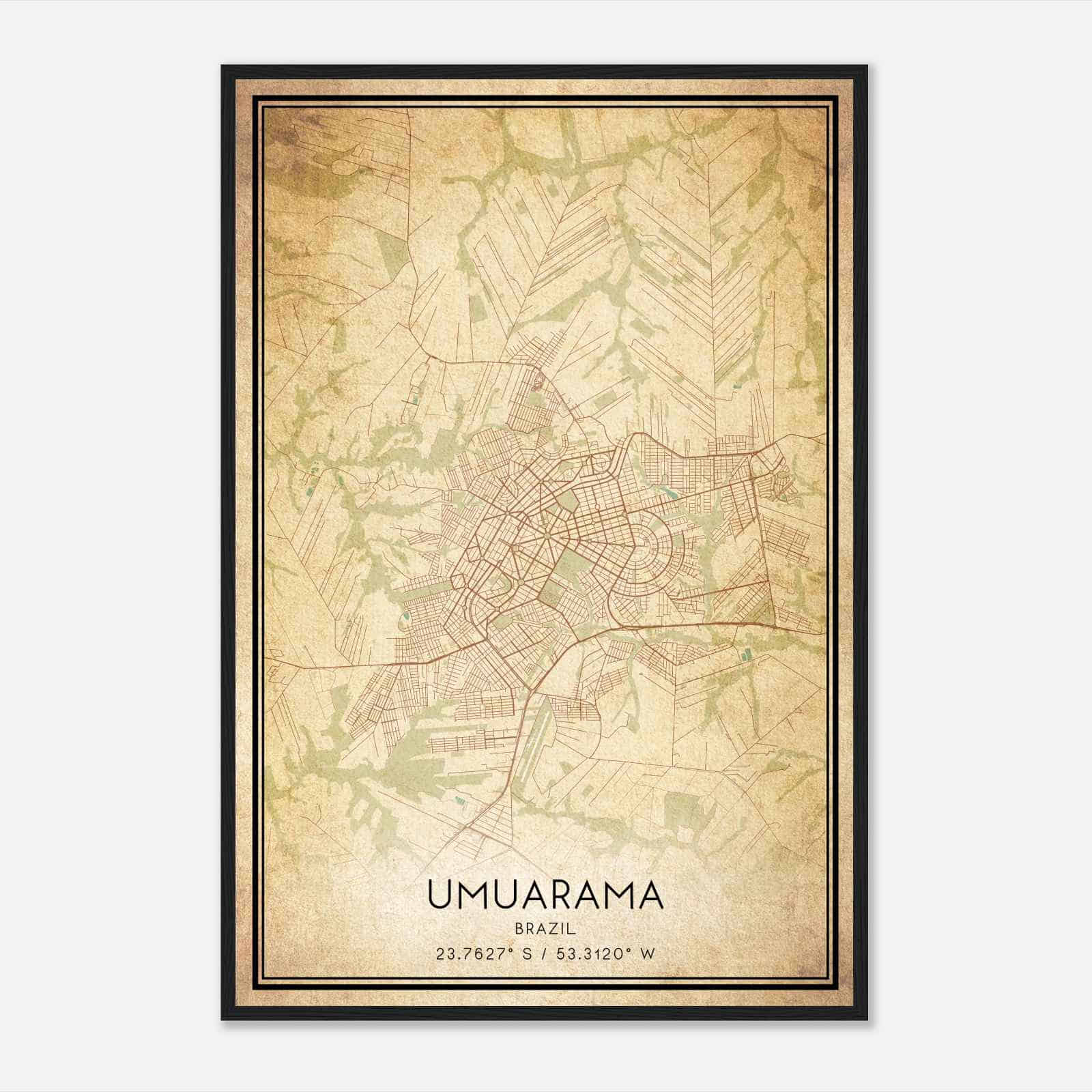 Vintage Umuarama Brazil Map Poster, Umuarama City Road Wall Art Print