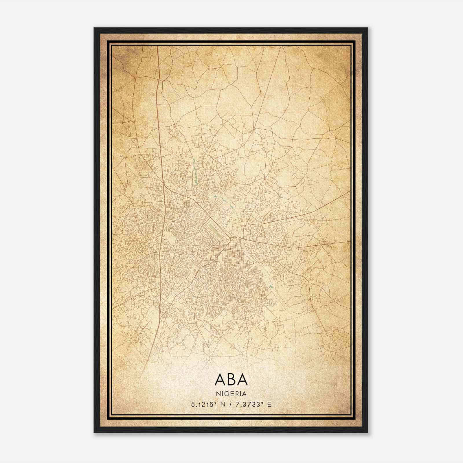 Vintage Aba Nigeria Map Poster, Aba City Road Wall Art Print