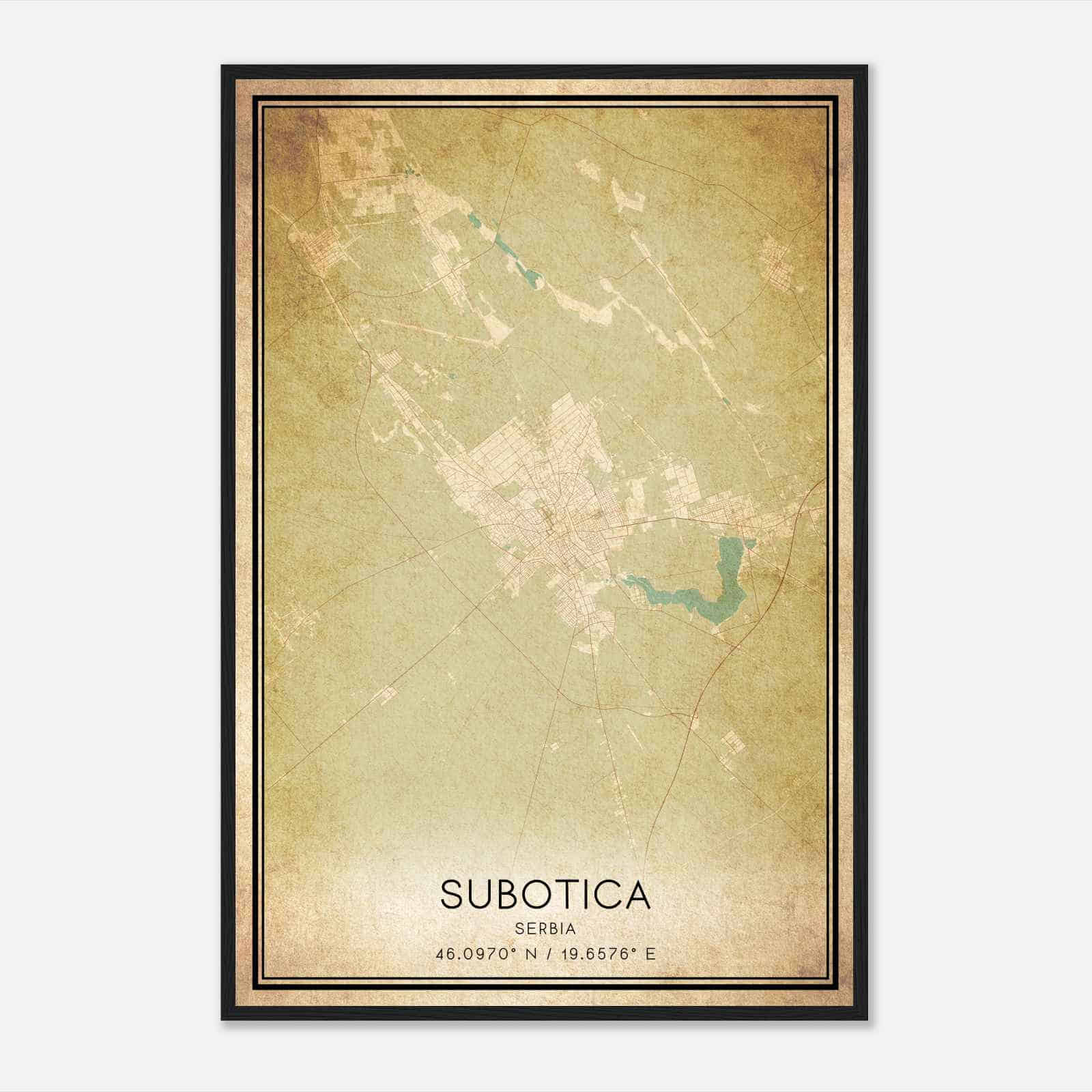 Vintage Subotica Serbia Map Poster, Subotica City Road Wall Art Print