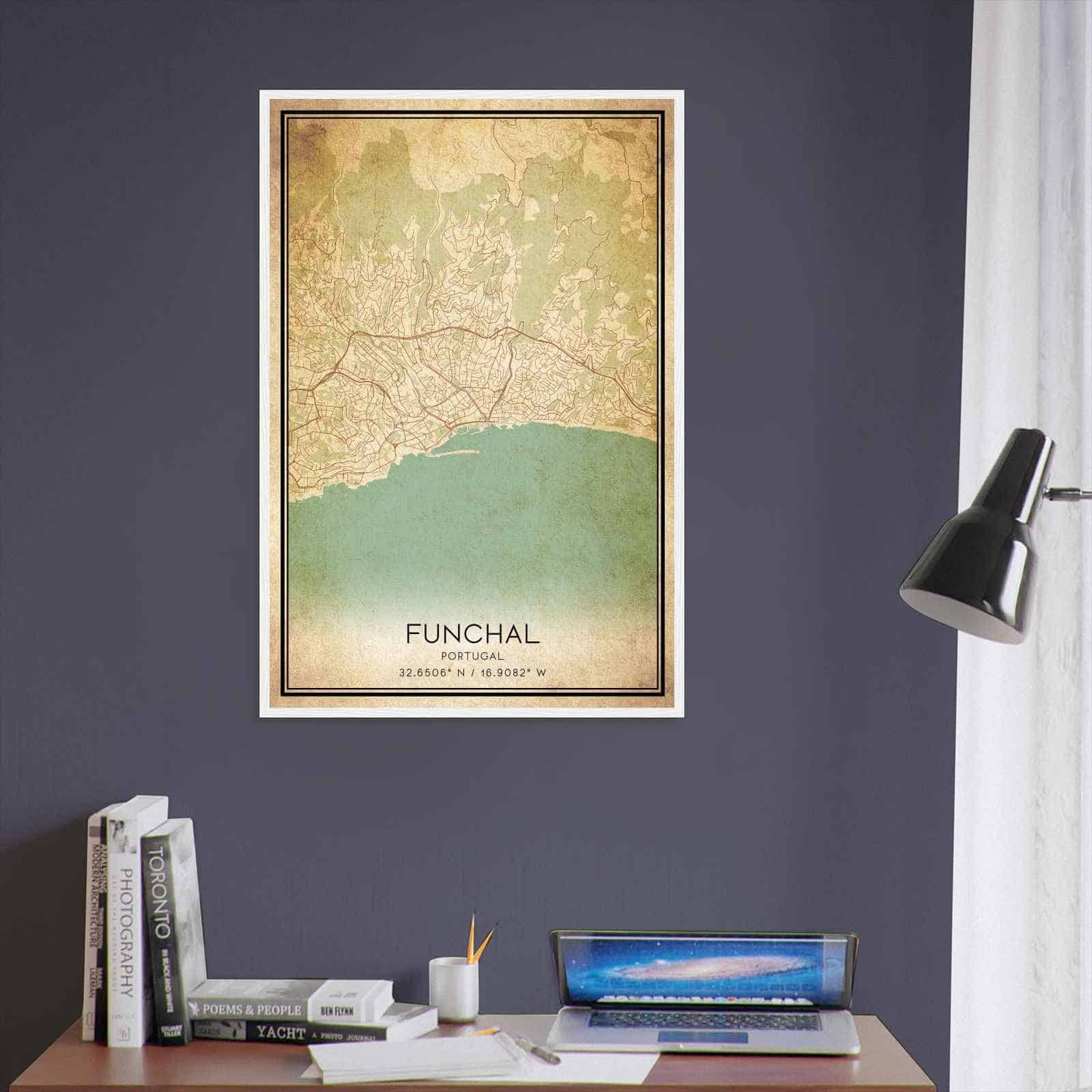 Vintage Funchal Portugal Map Poster, Funchal City Road Wall Art Print