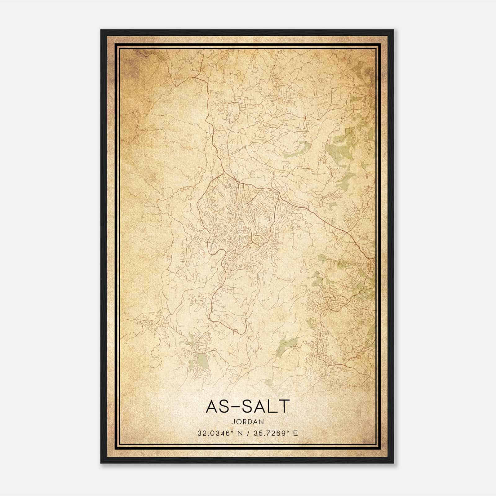 Vintage AsSalt Jordan Map Poster, AsSalt City Road Wall Art Print