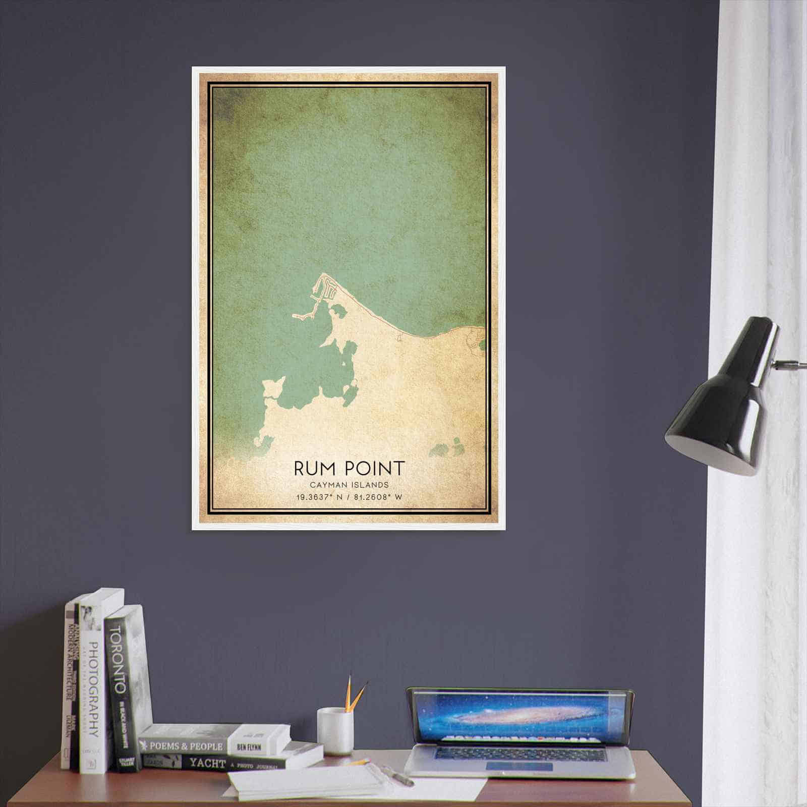 Vintage Rum Point Cayman Islands Map Poster, Rum Point City Road Wall Art Print