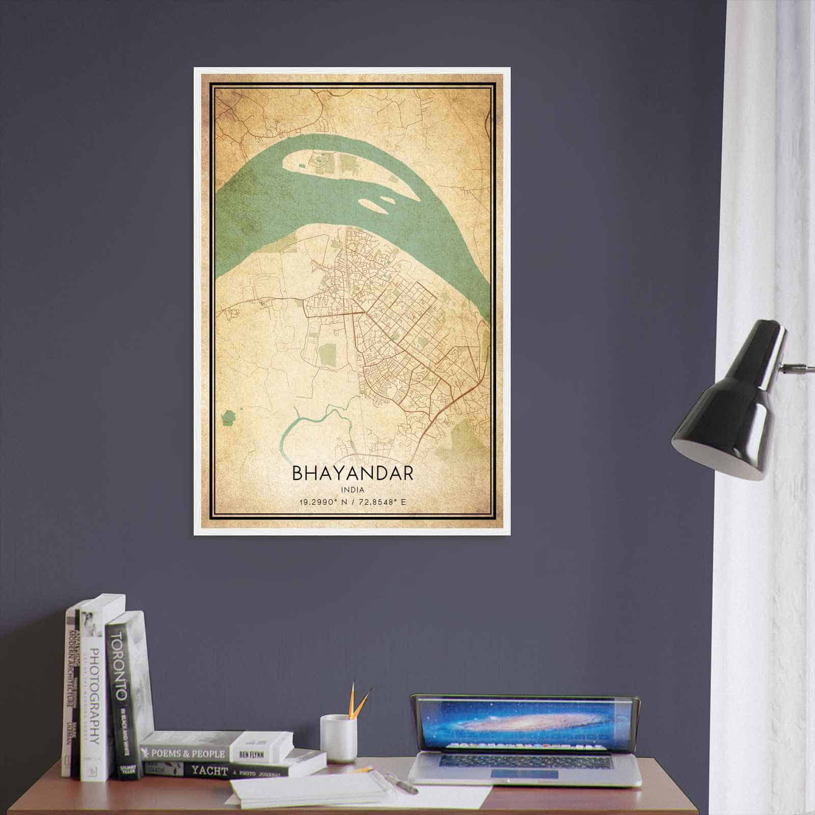 Vintage Bhayandar India Map Poster, Bhayandar City Road Wall Art Print