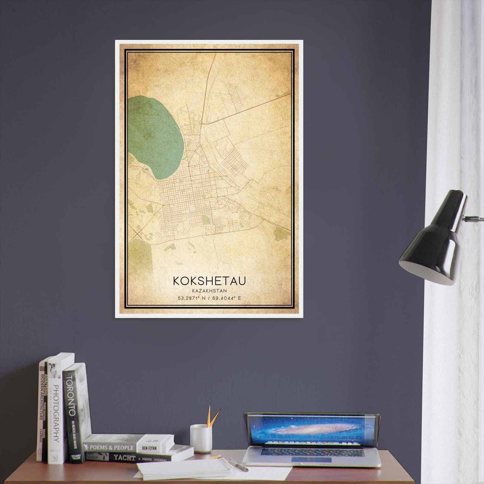 Vintage Kokshetau Kazakhstan Map Poster, Kokshetau City Road Wall Art Print
