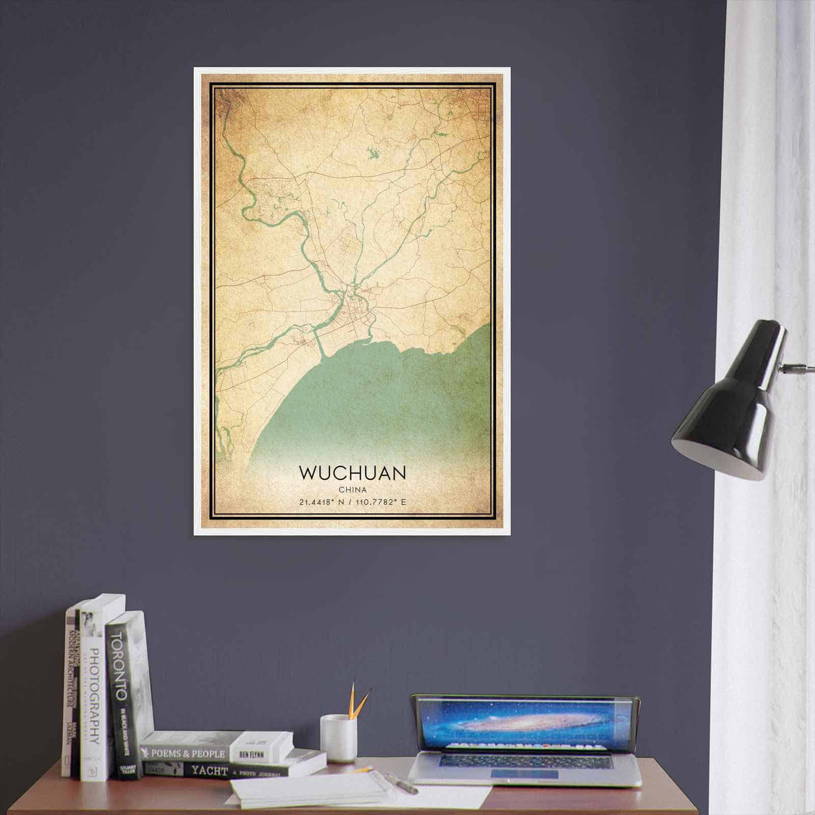 Vintage Wuchuan China Map Poster, Wuchuan City Road Wall Art Print