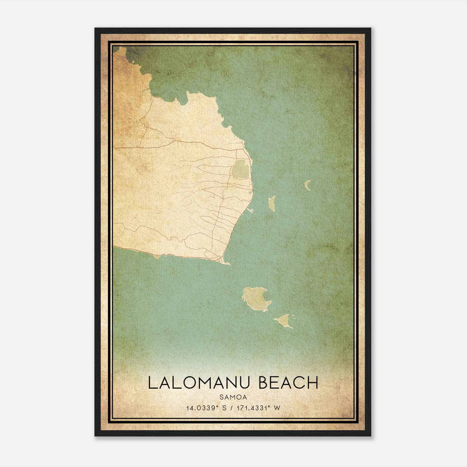 Vintage Lalomanu Beach Samoa Map Poster, Lalomanu Beach City Road Wall Art Print