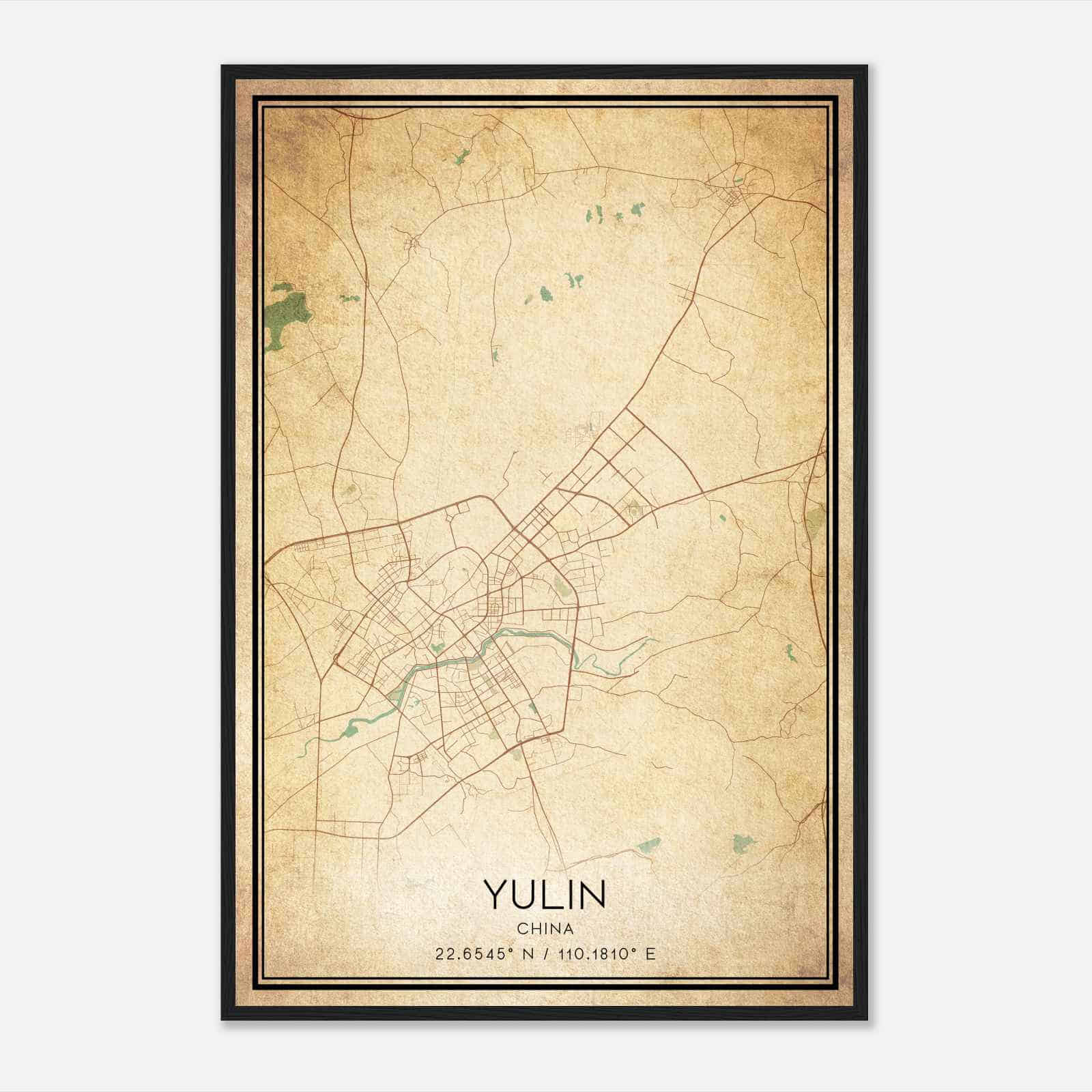 Vintage Yulin China Map Poster, Yulin City Road Wall Art Print