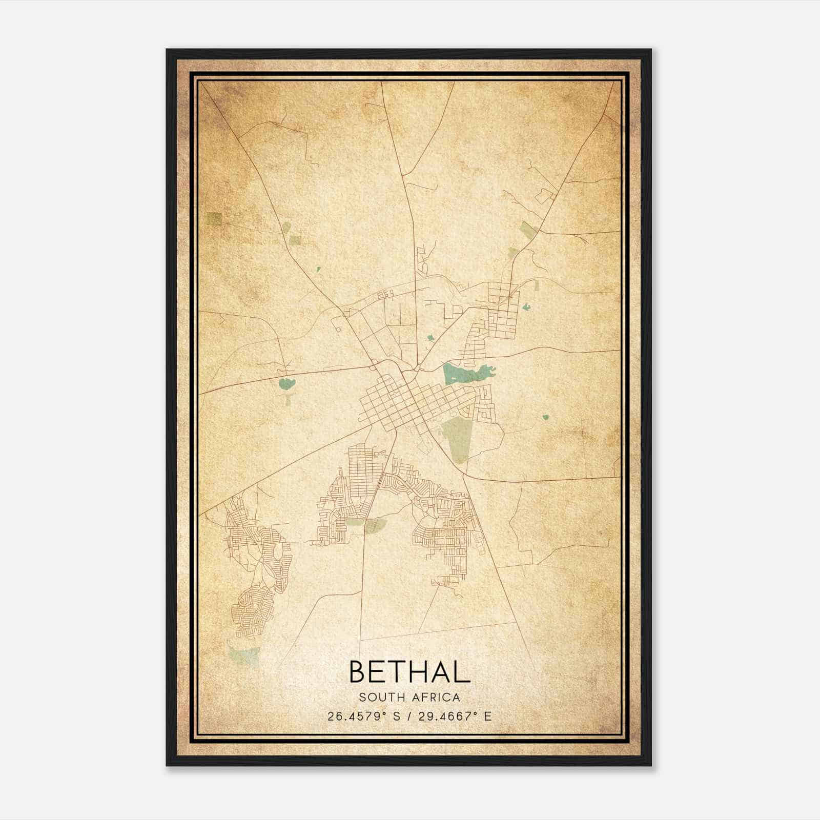 Vintage Bethal South Africa Map Poster, Bethal City Road Wall Art Print