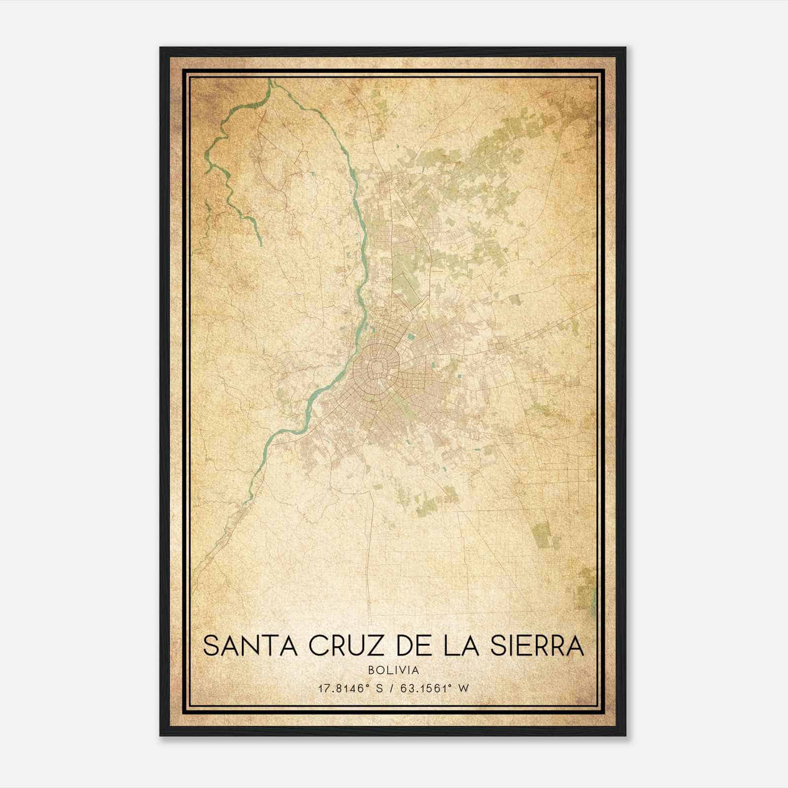 Vintage Santa Cruz de la Sierra Bolivia Map Poster, Santa Cruz de la Sierra City Road Wall Art Print