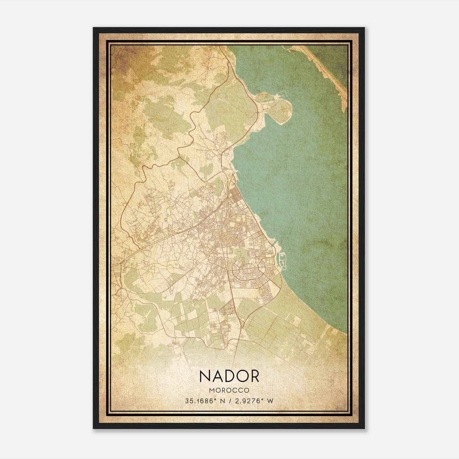 Vintage Nador Morocco Map Poster, Nador City Road Wall Art Print