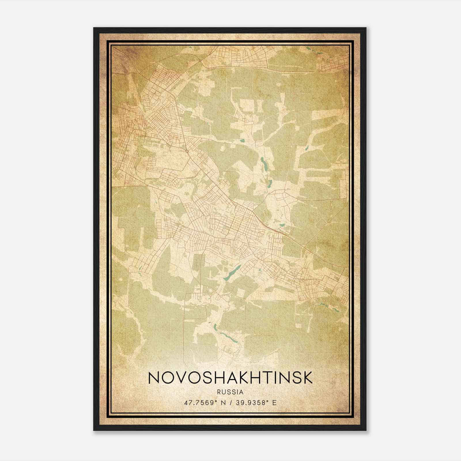 Vintage Novoshakhtinsk Russia Map Poster, Novoshakhtinsk City Road Wall Art Print