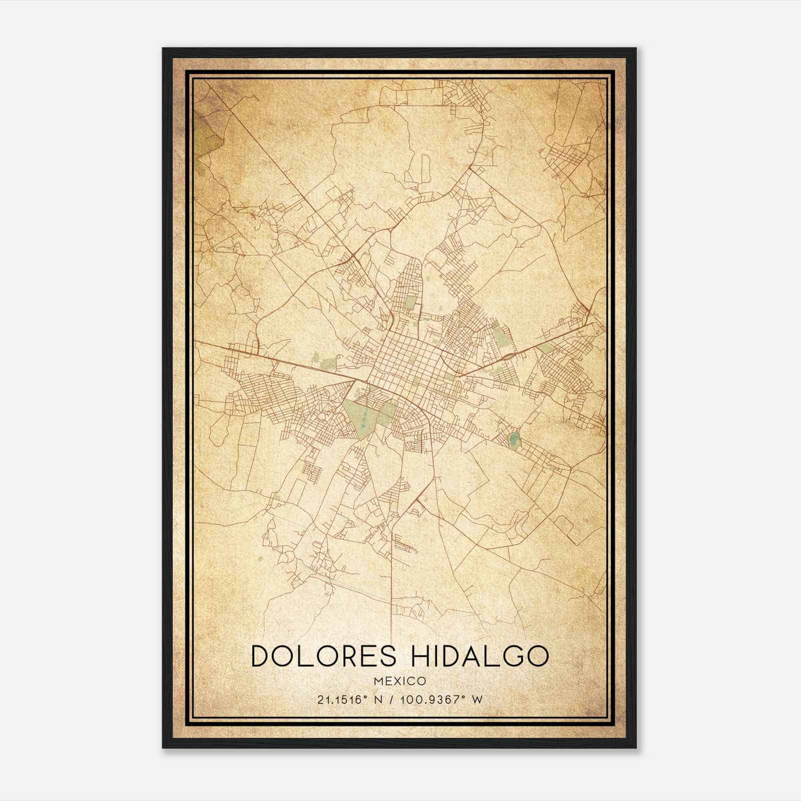 Vintage Dolores Hidalgo Mexico Map Poster, Dolores Hidalgo City Road Wall Art Print