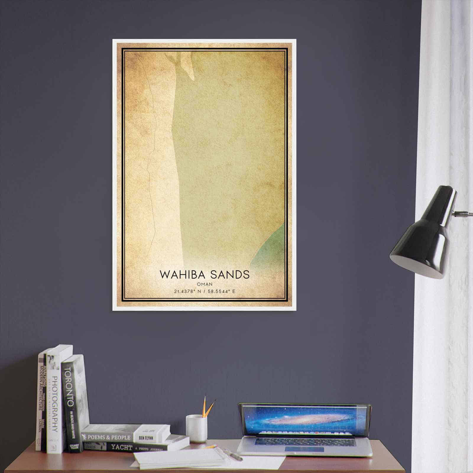 Vintage Wahiba Sands Oman Map Poster, Wahiba Sands City Road Wall Art Print