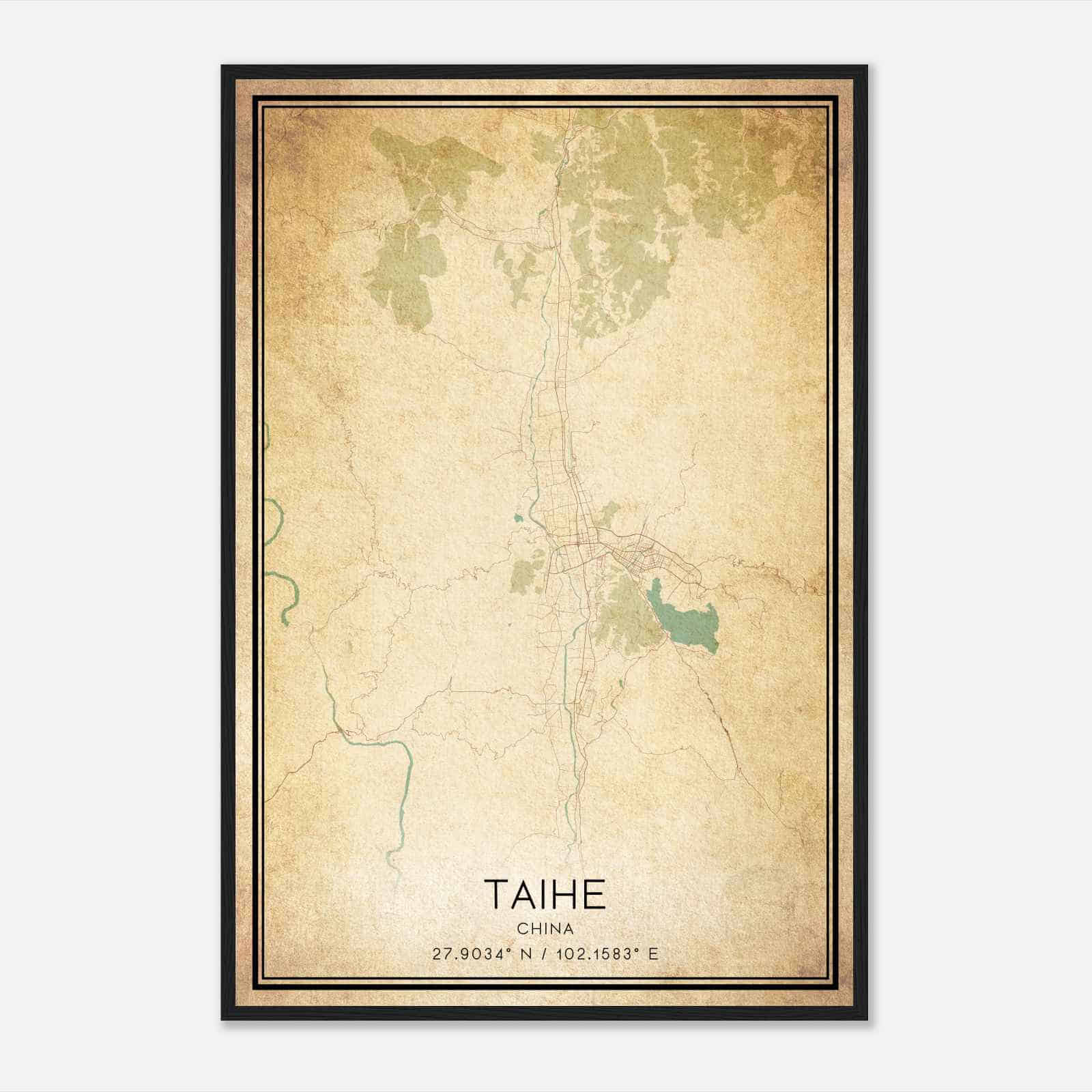 Vintage Taihe China Map Poster, Taihe City Road Wall Art Print