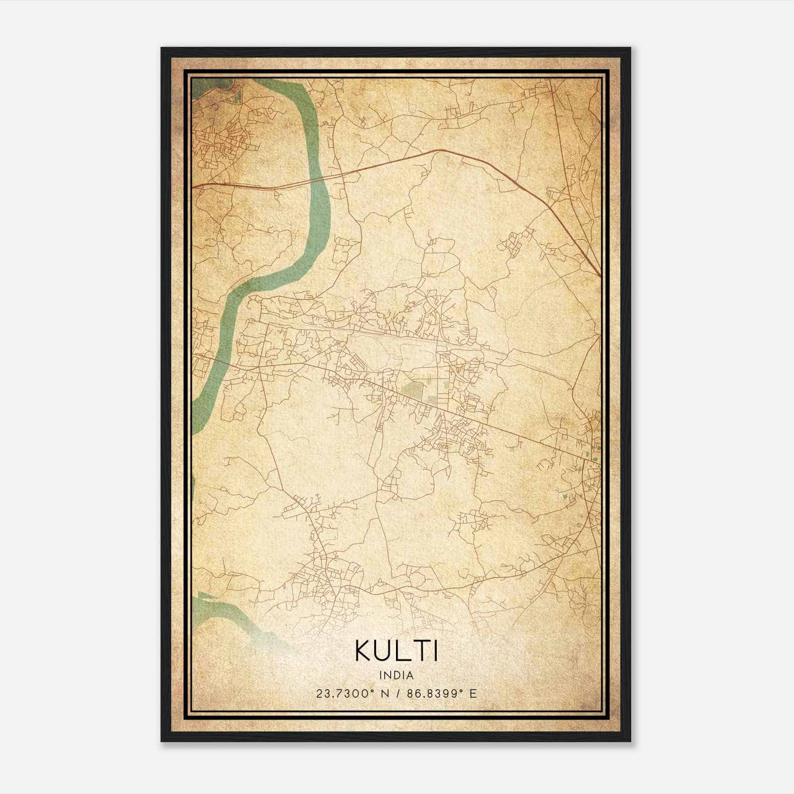 Vintage Kulti India Map Poster, Kulti City Road Wall Art Print