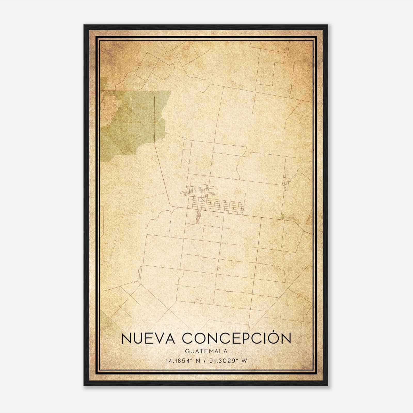 Vintage Nueva Concepcion Guatemala Map Poster, Nueva Concepcion City Road Wall Art Print
