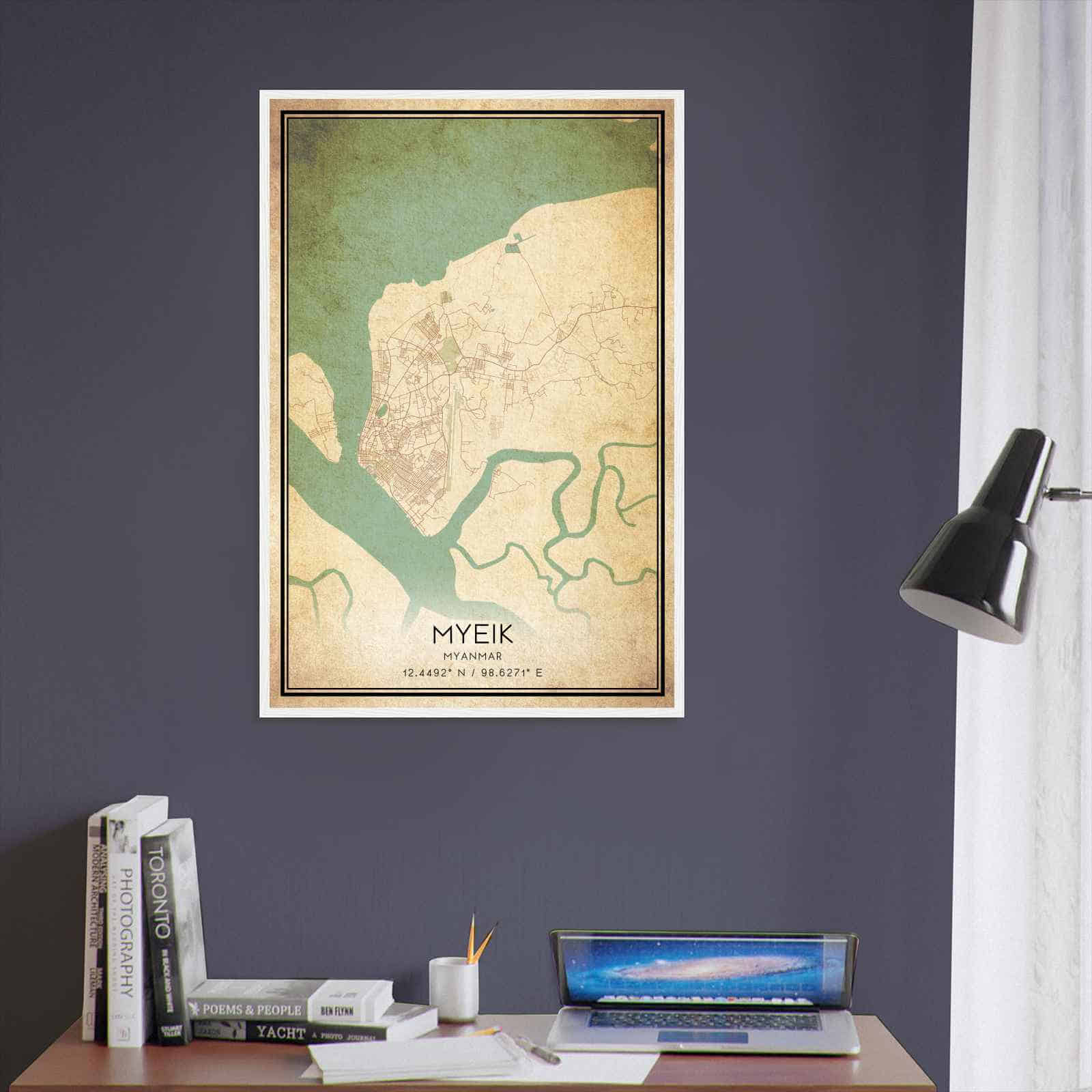 Vintage Myeik Myanmar Map Poster, Myeik City Road Wall Art Print