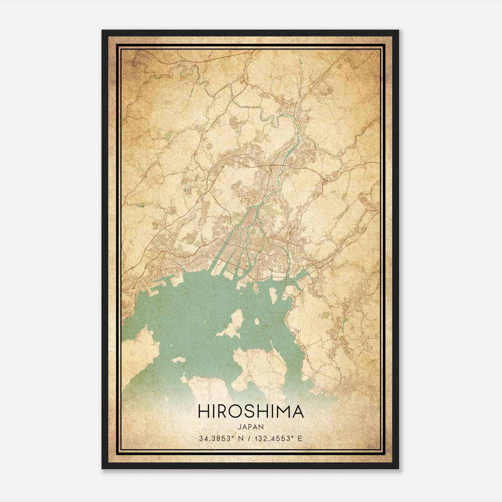 Vintage Hiroshima Japan Map Poster, Hiroshima City Road Wall Art Print