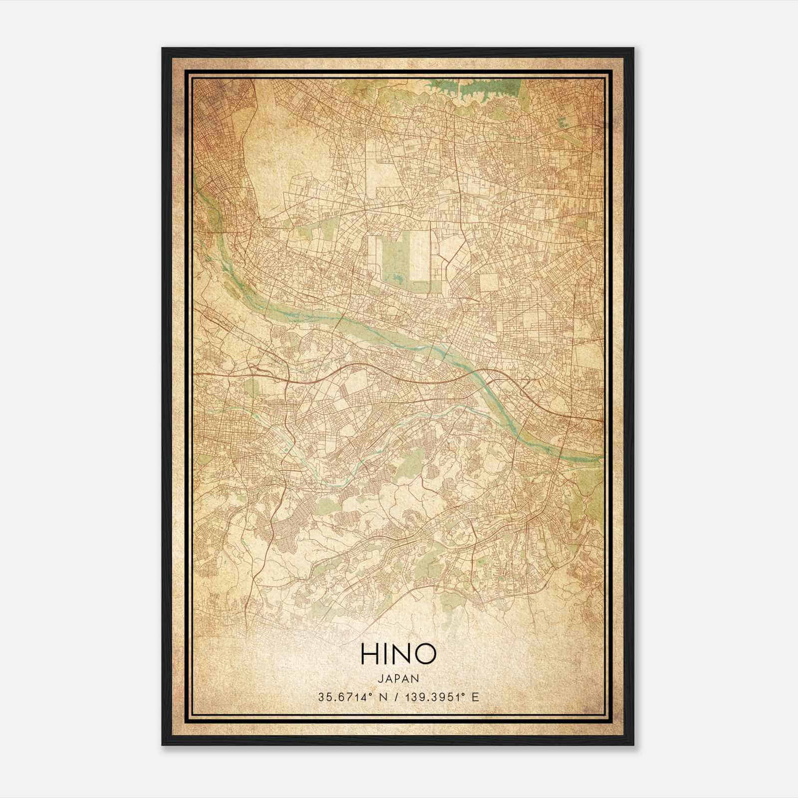 Vintage Hino Japan Map Poster, Hino City Road Wall Art Print