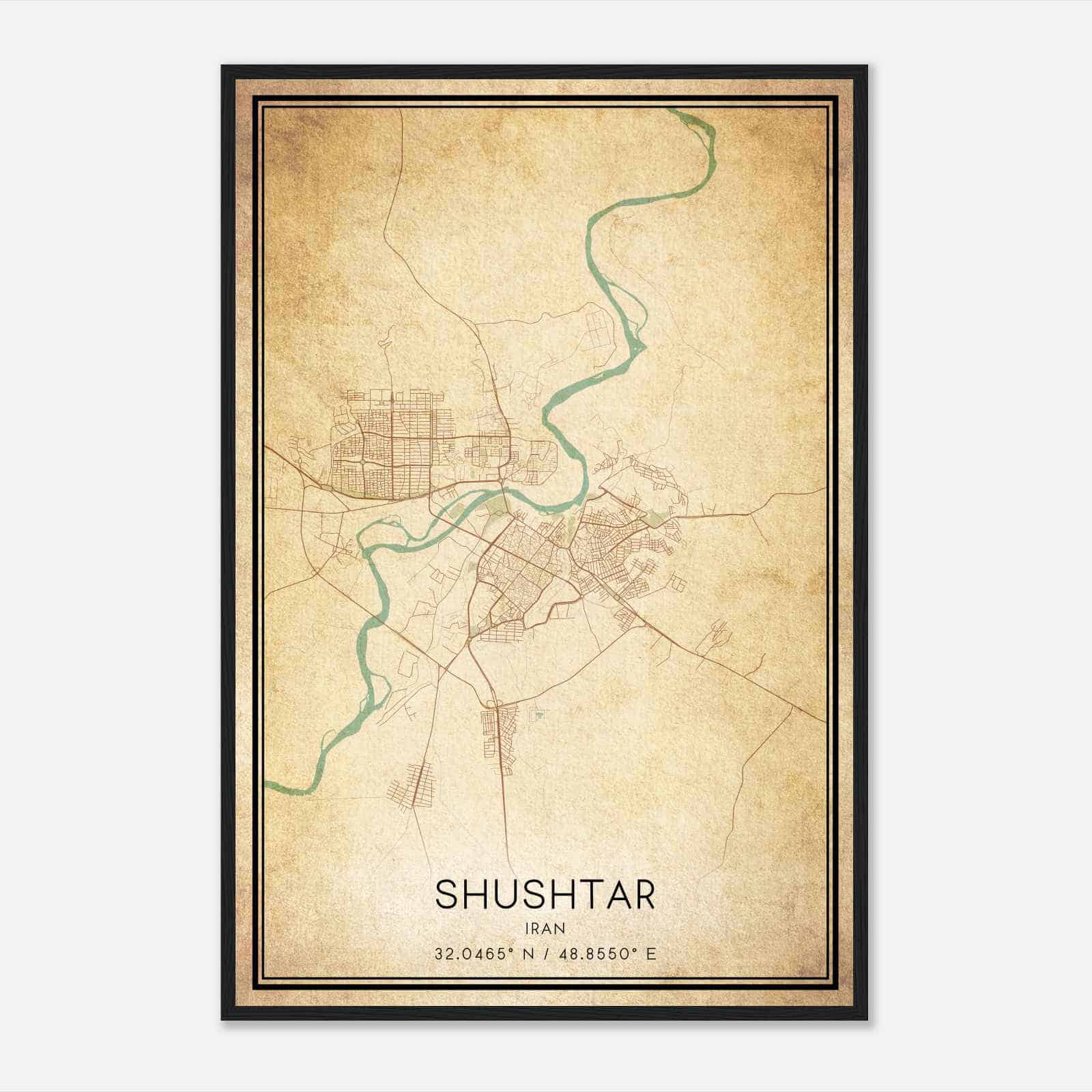 Vintage Shushtar Iran Map Poster, Shushtar City Road Wall Art Print