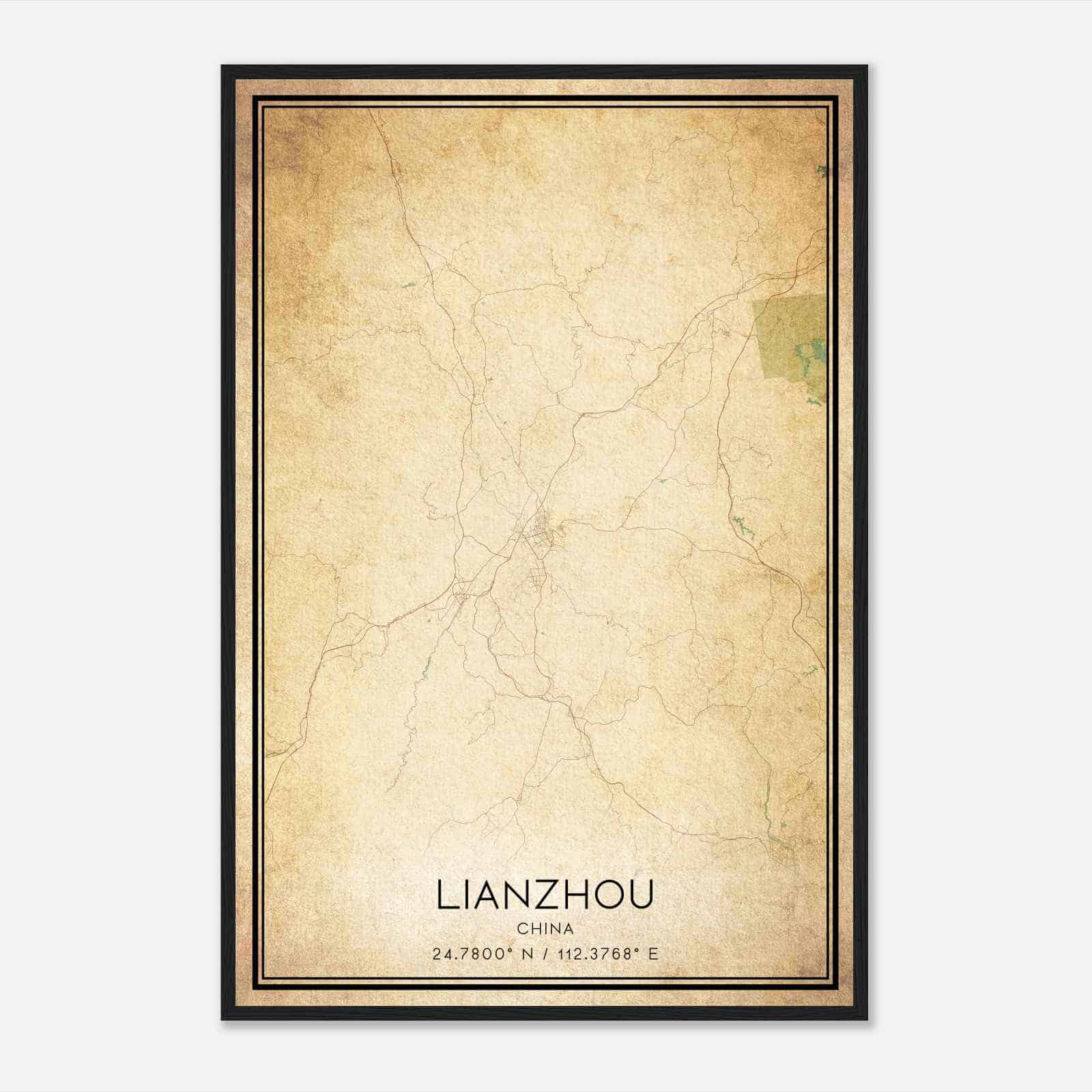 Vintage Lianzhou China Map Poster, Lianzhou City Road Wall Art Print