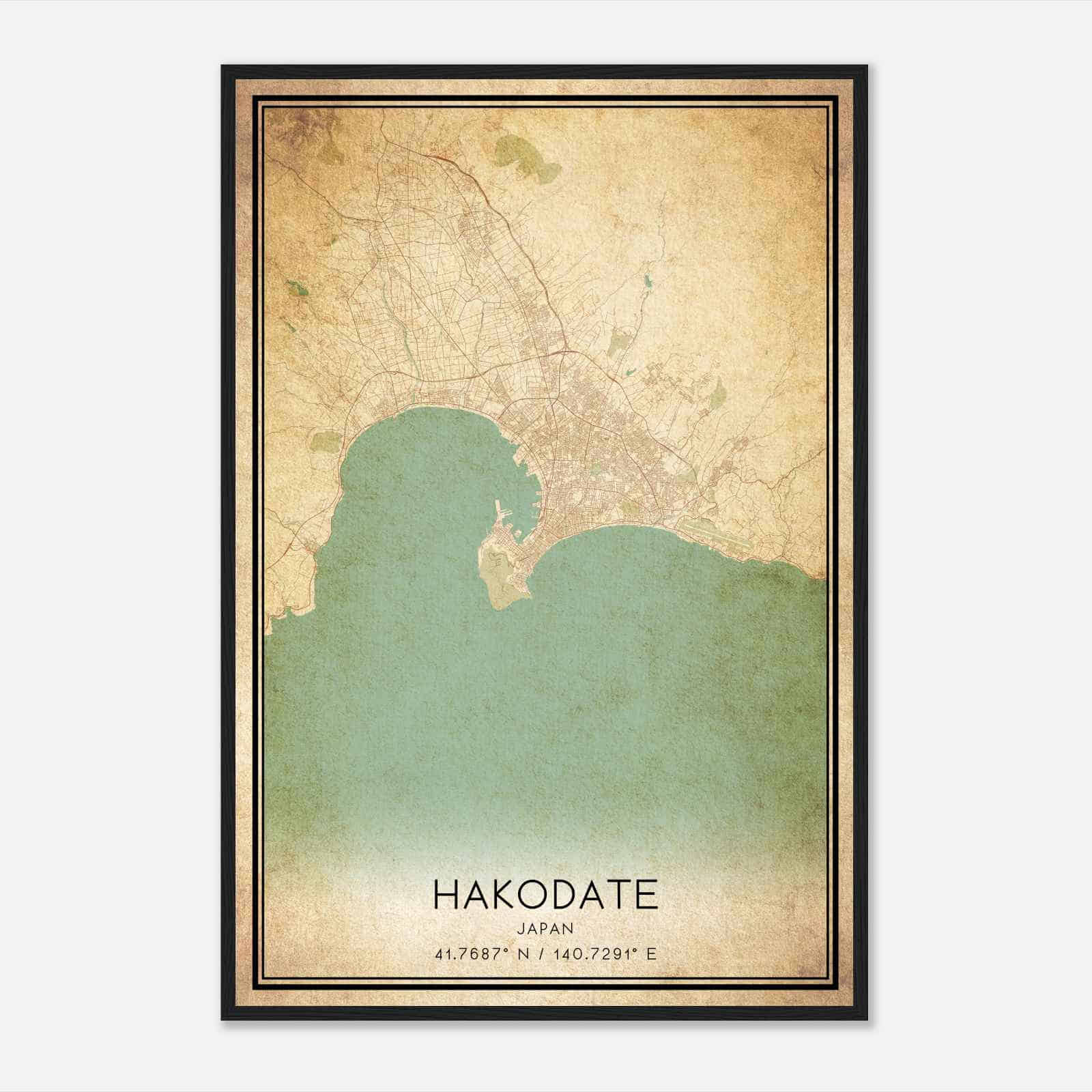 Vintage Hakodate Japan Map Poster, Hakodate City Road Wall Art Print