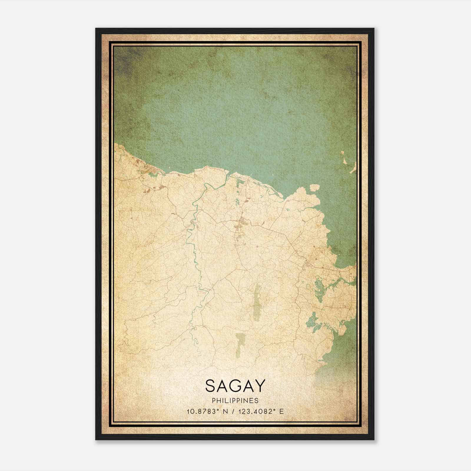 Vintage Sagay Philippines Map Poster, Sagay City Road Wall Art Print
