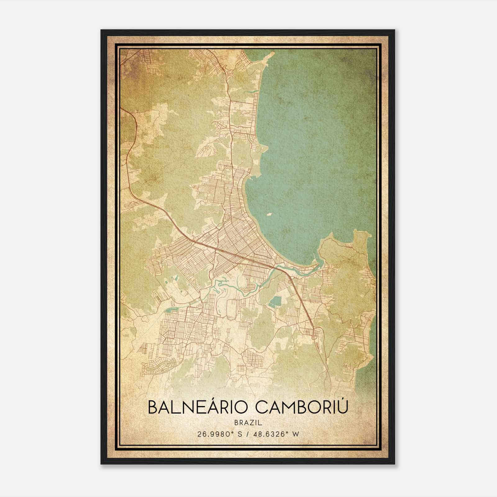 Vintage Balneario Camboriu Brazil Map Poster, Balneario Camboriu City Road Wall Art Print