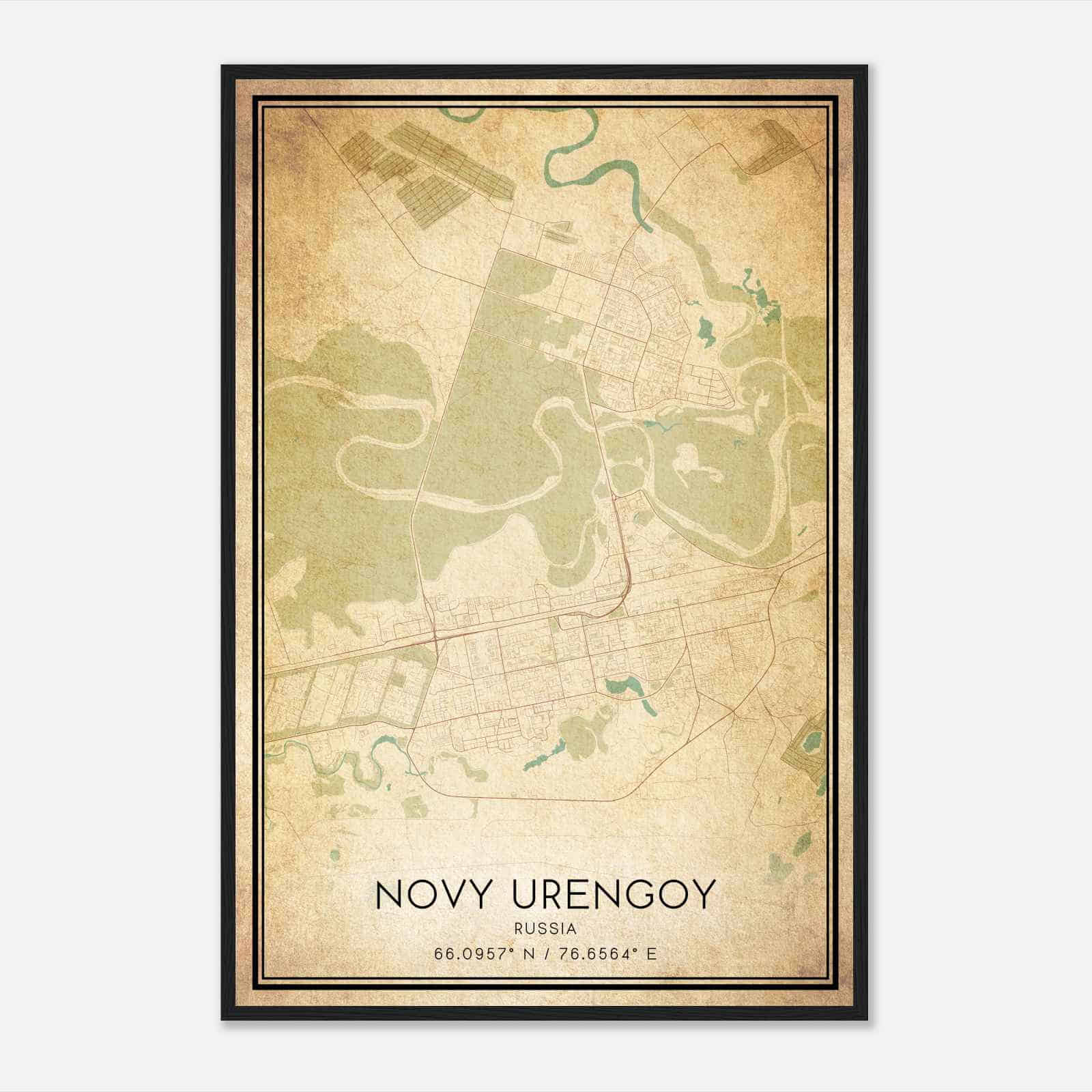 Vintage Novy Urengoy Russia Map Poster, Novy Urengoy City Road Wall Art Print